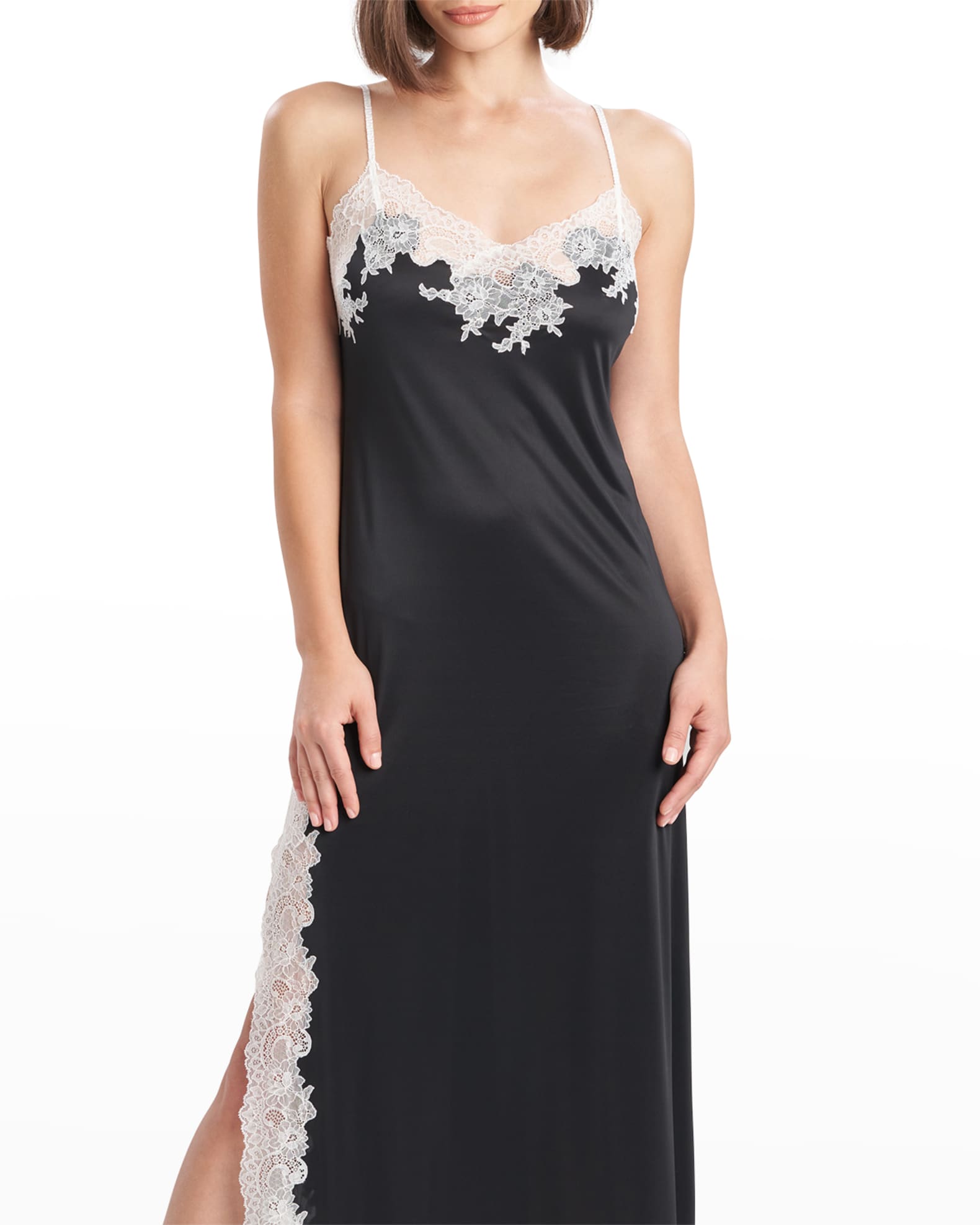 Natori Enchant Lace Slit Gown Black XL