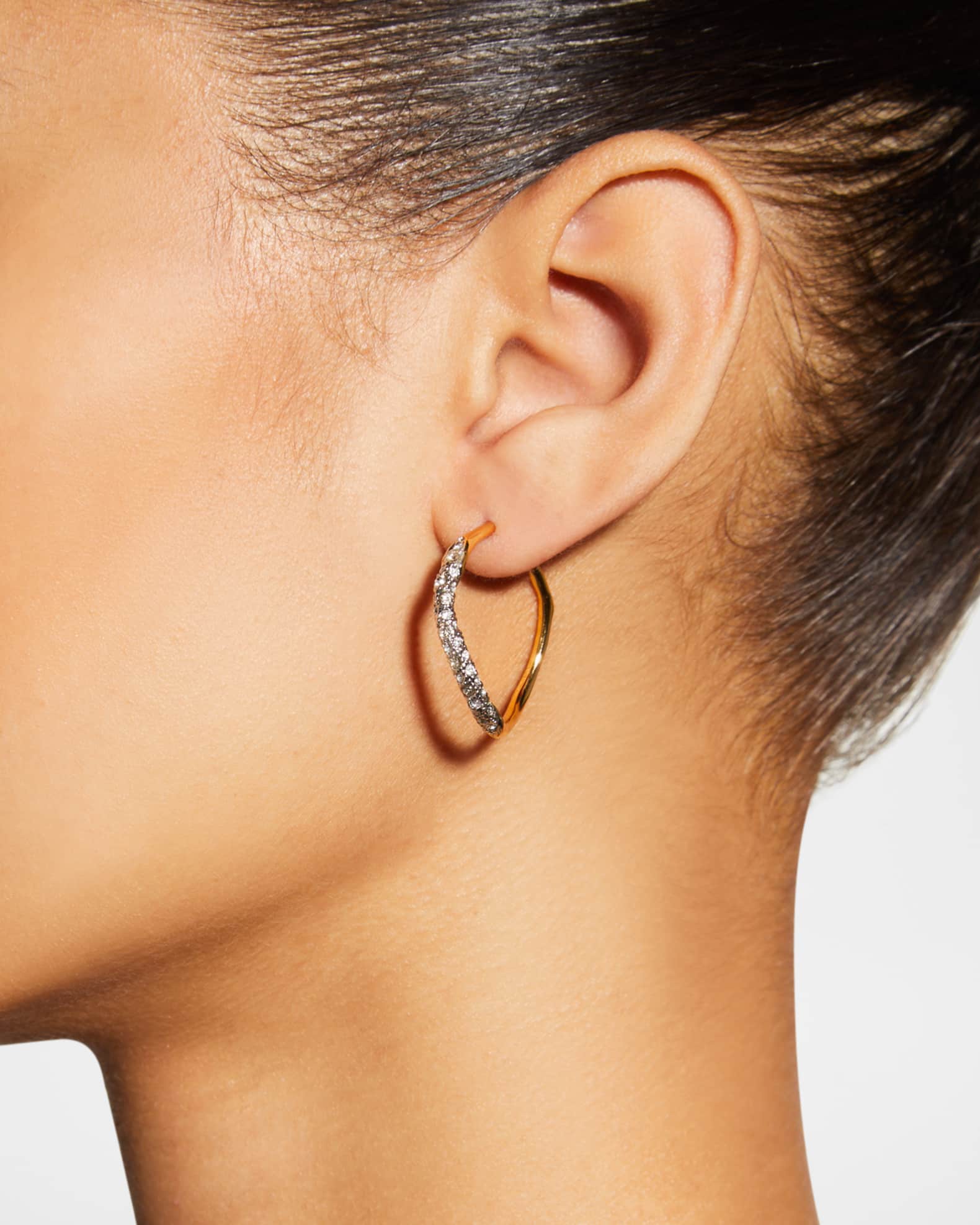 Medium Two-Toned Pave Hoop Earrings 1