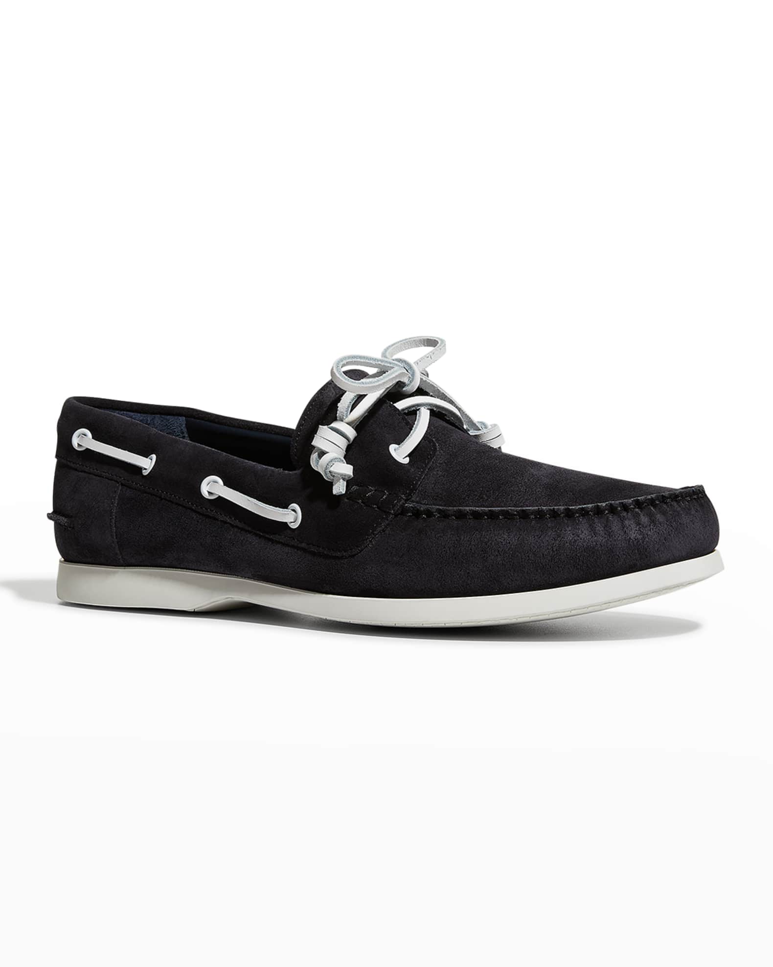 Manolo Blahnik Men's Sidmouth Suede-Leather Boat Shoes | Neiman Marcus