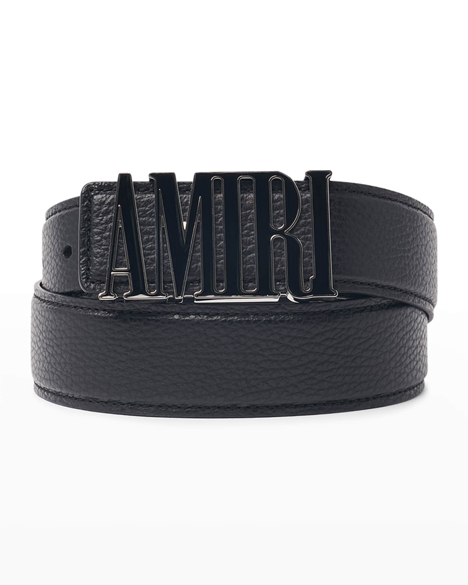 Amiri Men's Leather Logo Belt, 4cm Neiman Marcus