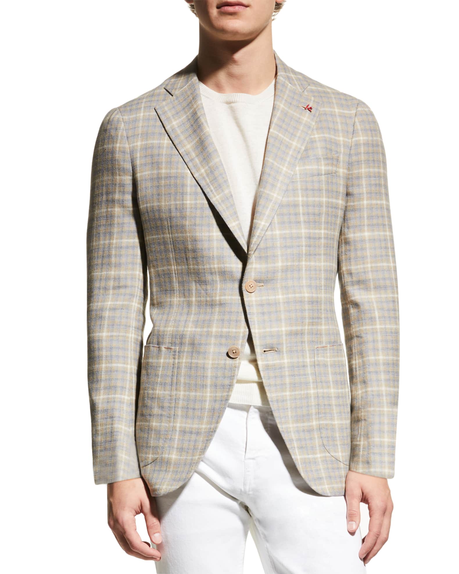 Isaia Men's Windowpane Linen-Wool Sport Jacket | Neiman Marcus