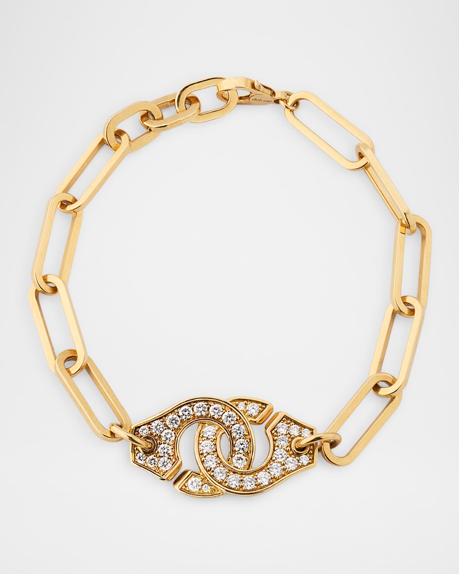 Yellow Gold Menottes R15 Extra-Large Bracelet with Full Diamonds 0