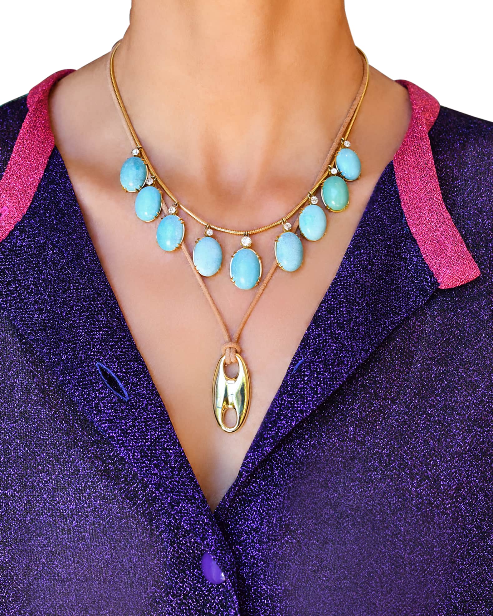 Jenna Blake Yellow Gold Leather Cord Necklace with Flat Anchor Link