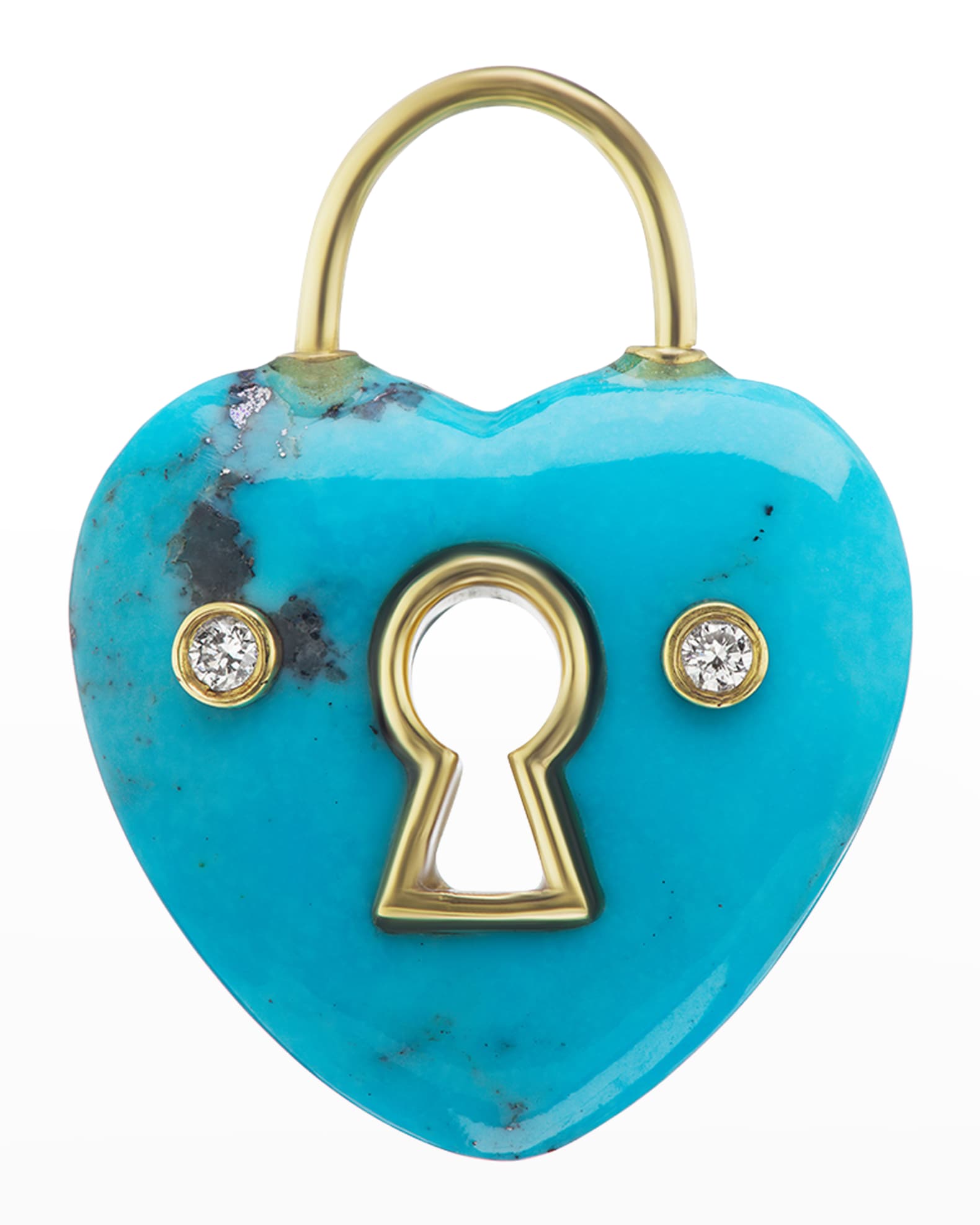 Yellow Gold Turquoise Heart Charm with Keyhole and 2 White Diamonds 0