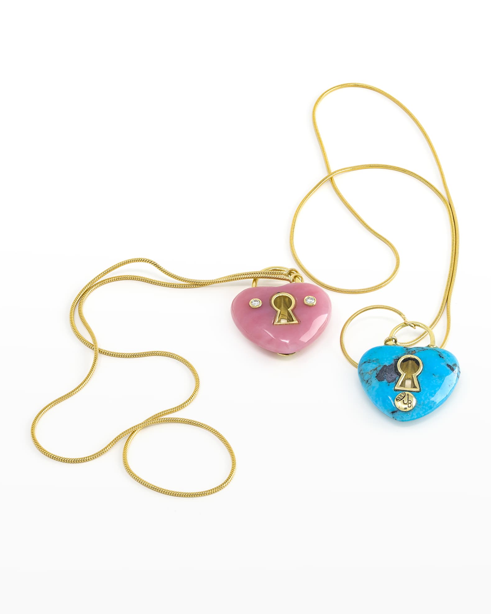 Yellow Gold Turquoise Heart Charm with Keyhole and 2 White Diamonds 1