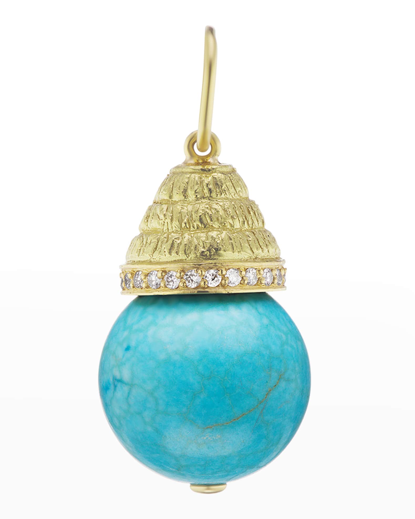 Yellow Gold Turquoise Large Acorn Charm with Diamonds 0