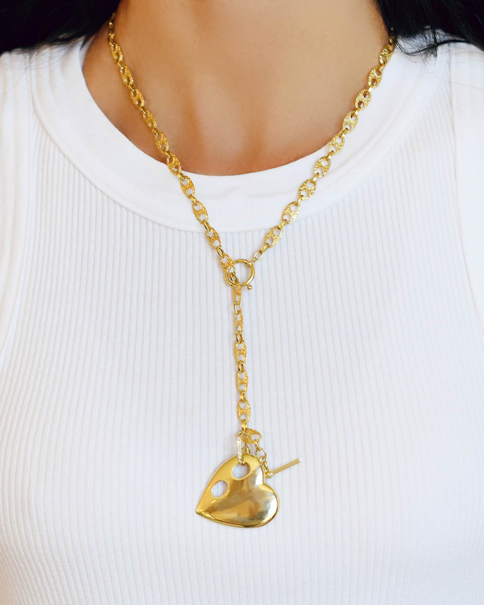 Yellow Gold Anchored Heart Charm with Diamonds 1