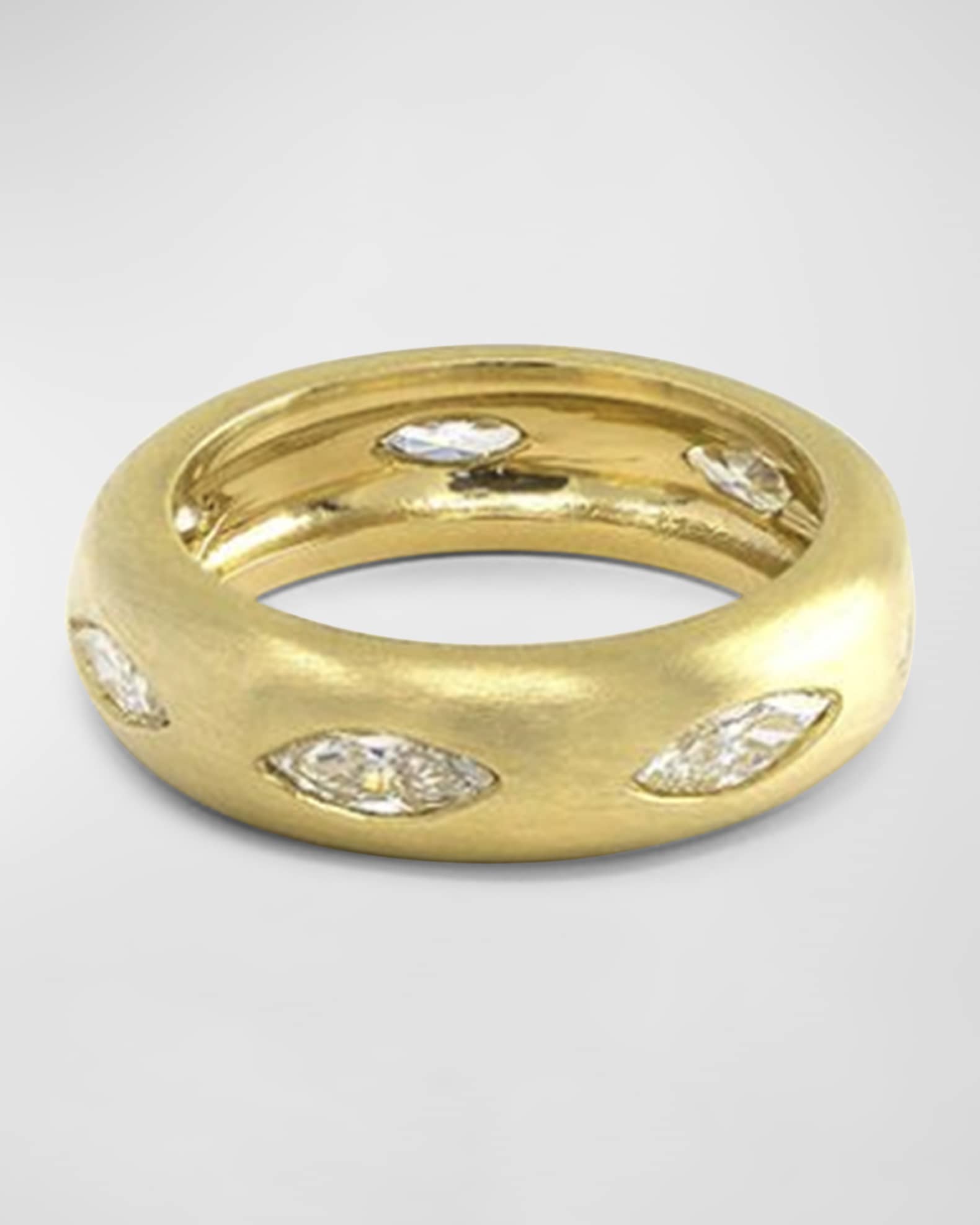 18K Yellow Gold Gypsy Band with Marquise Diamonds, Size 7 0