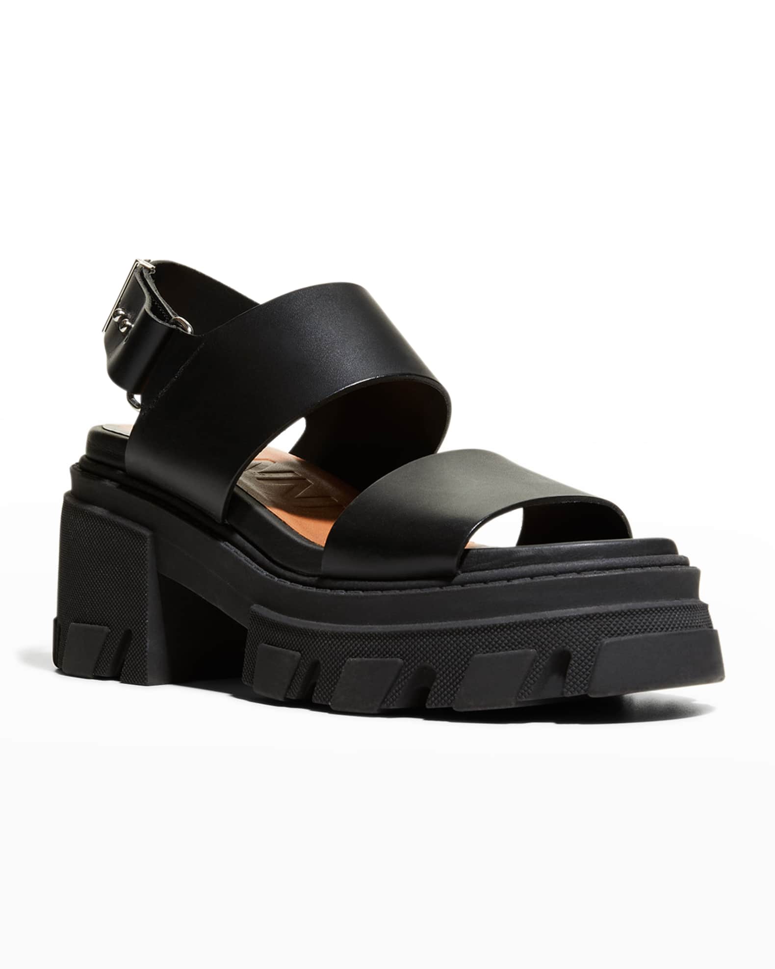 Ganni Calfskin Lug-Sole Slingback Sandals | Neiman Marcus