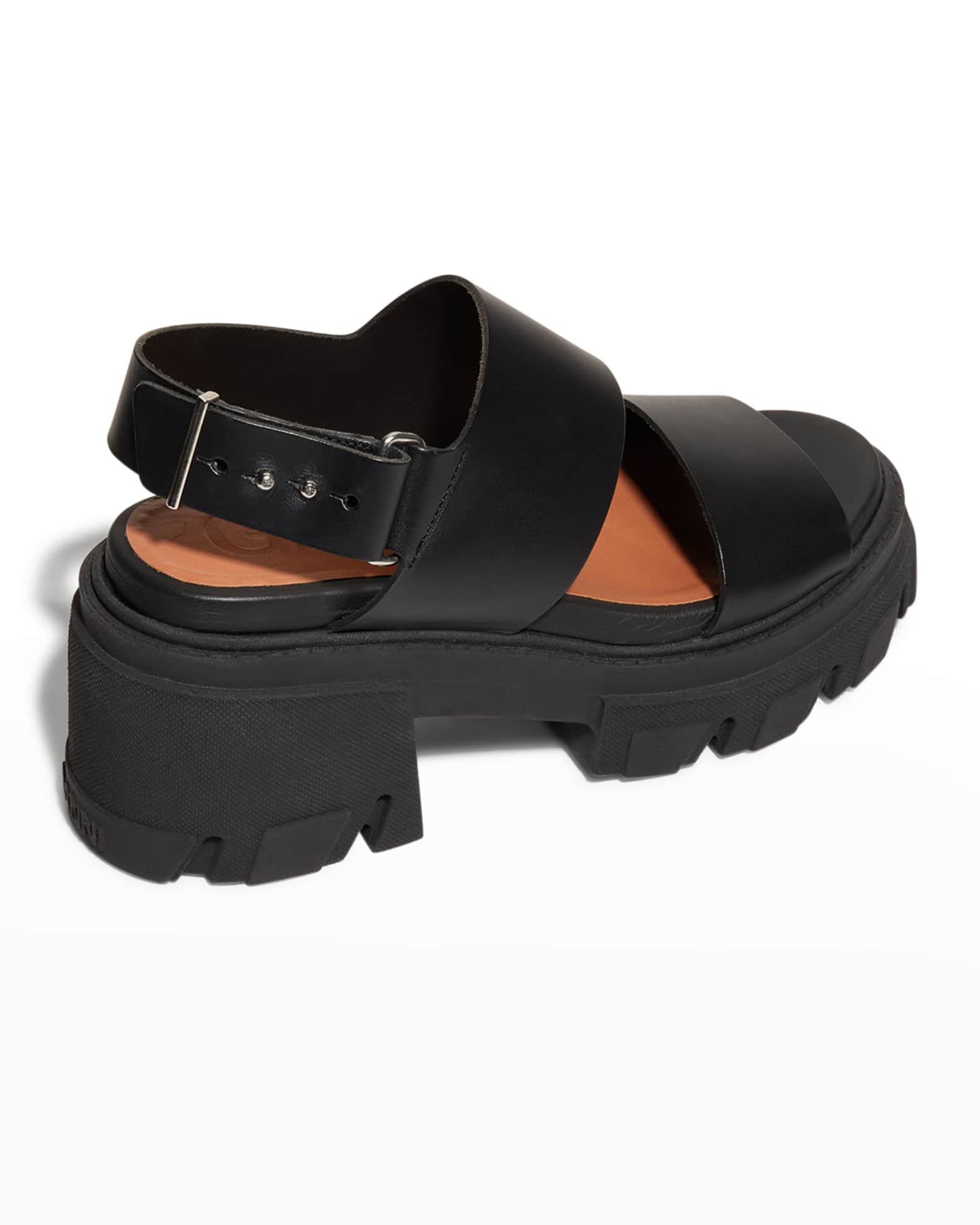 Ganni Calfskin Lug-Sole Slingback Sandals | Neiman Marcus