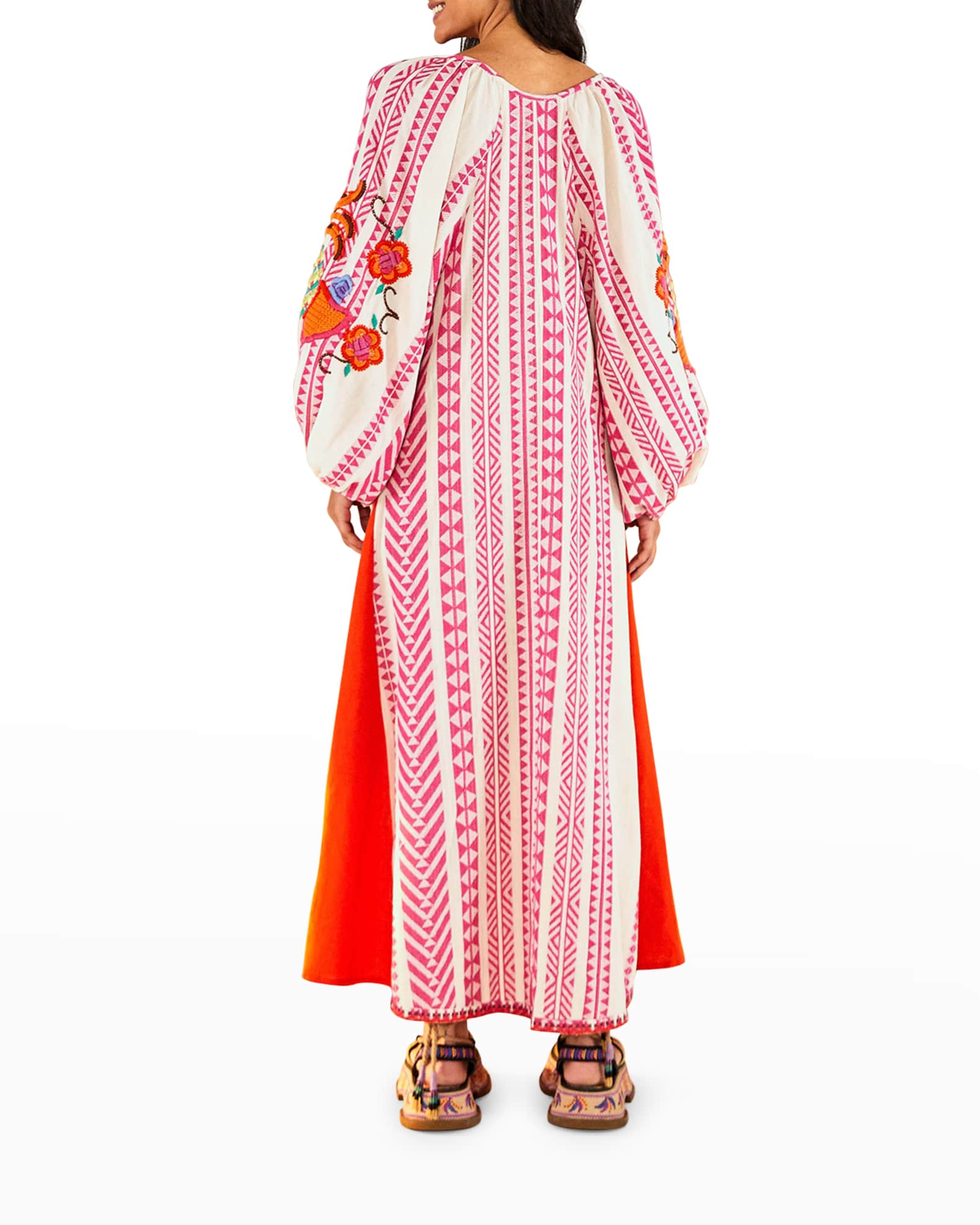 Farm Rio Jacquard Embroidered TasselTie Maxi Dress Neiman Marcus