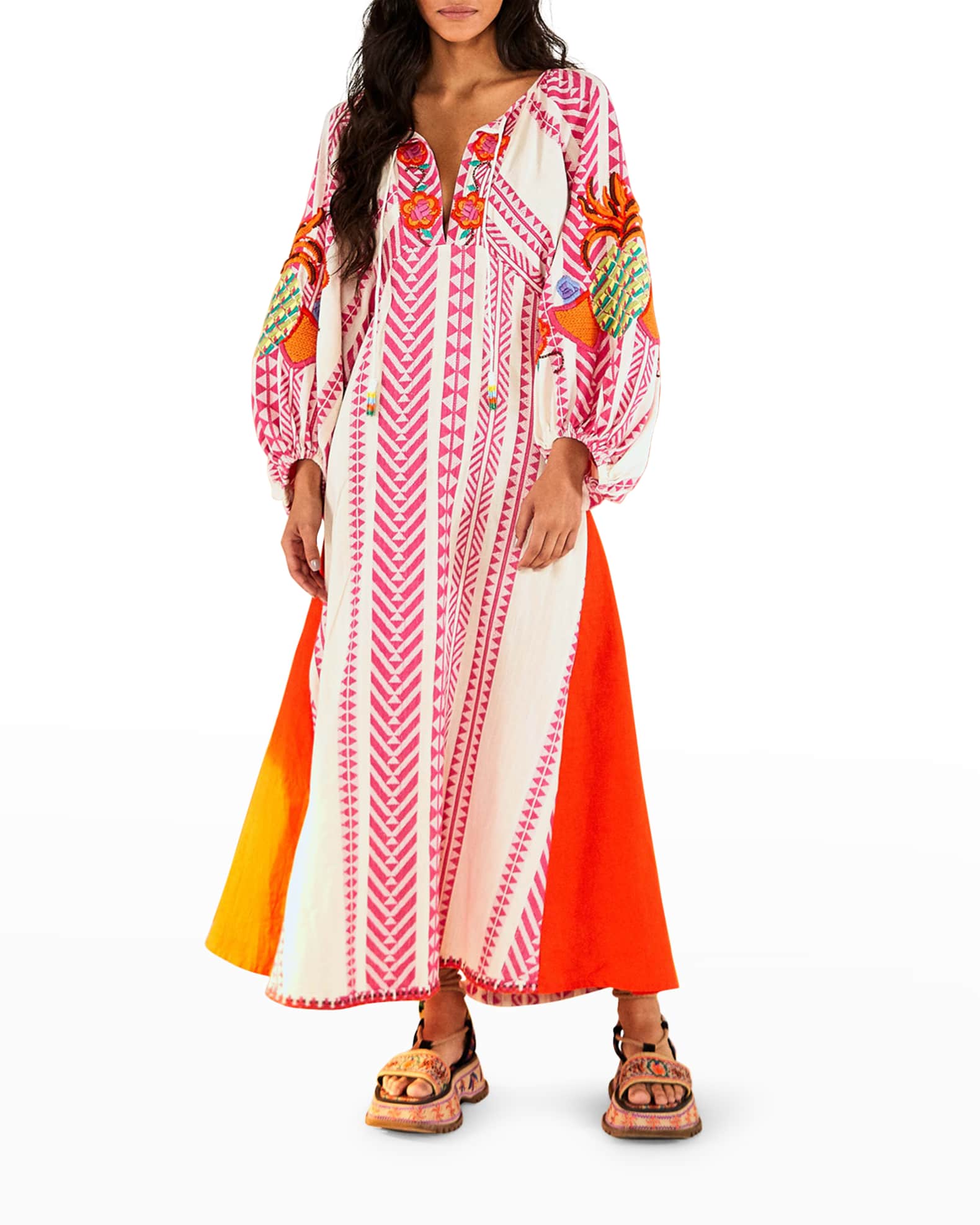 Farm Rio Jacquard Embroidered TasselTie Maxi Dress Neiman Marcus