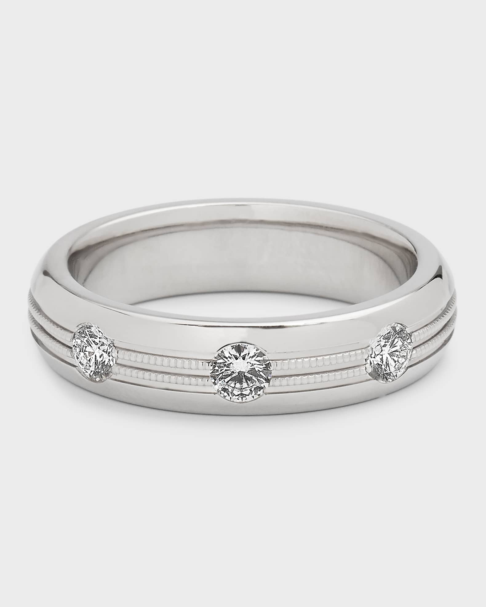 Men's 18K White Gold 3-Diamond FG/VS Wedding Band, Size 9.5-10, 0.51tcw 0