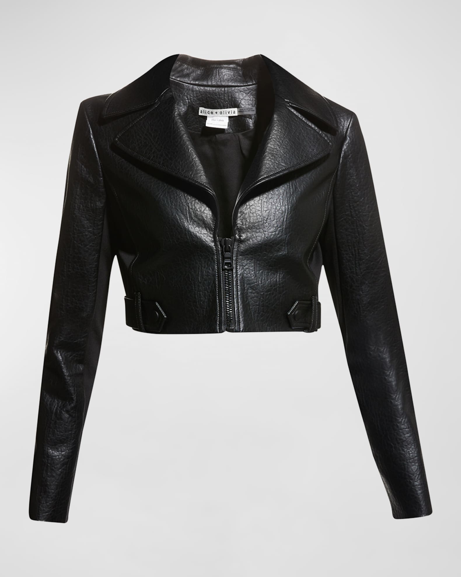 Alice + Olivia Yardley Vegan-Leather Cropped Jacket | Neiman Marcus