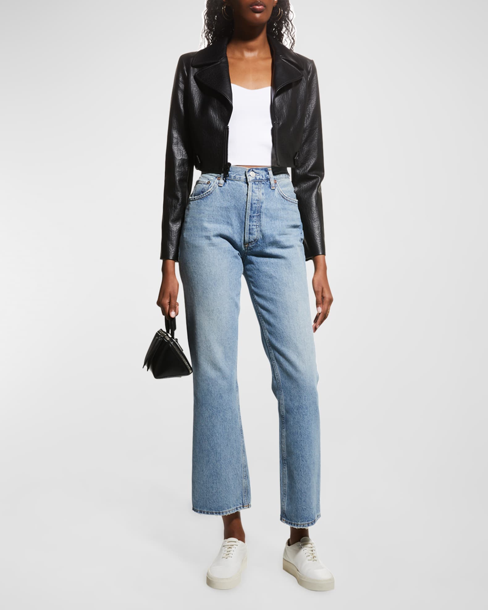 Alice + Olivia Yardley Vegan-Leather Cropped Jacket | Neiman Marcus