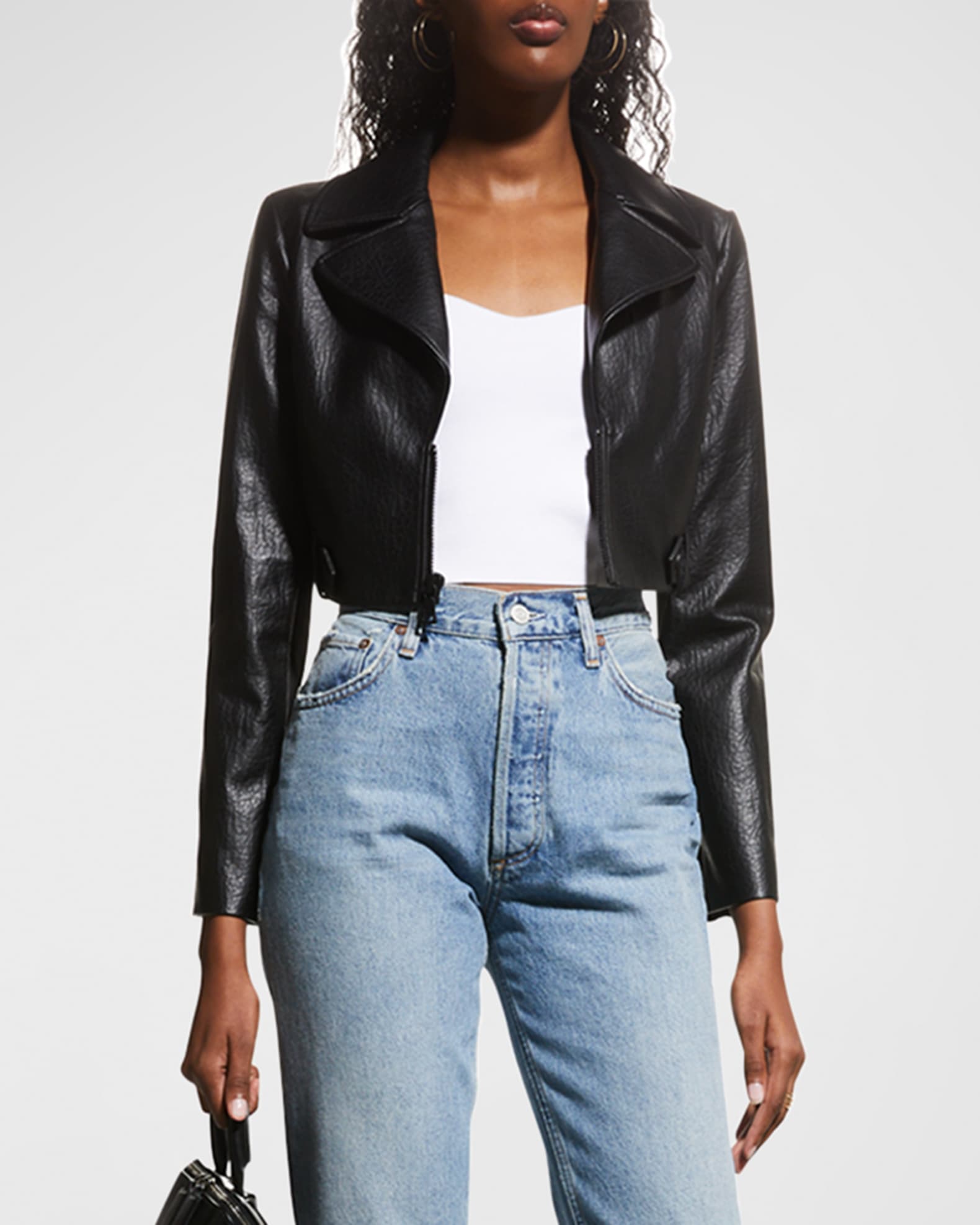 Alice + Olivia Yardley Vegan-Leather Cropped Jacket | Neiman Marcus