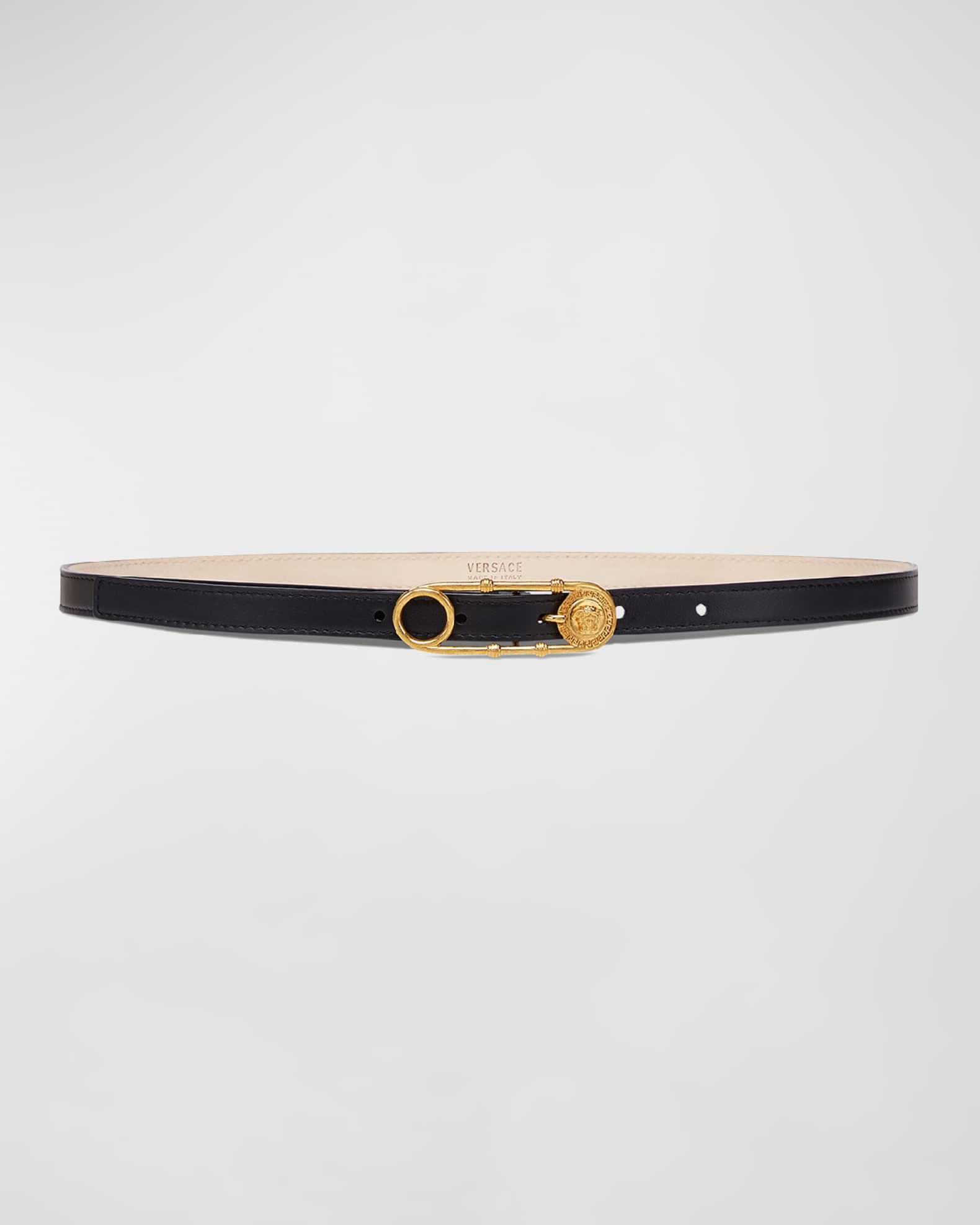 Medusa Safety Pin Leather Belt 0