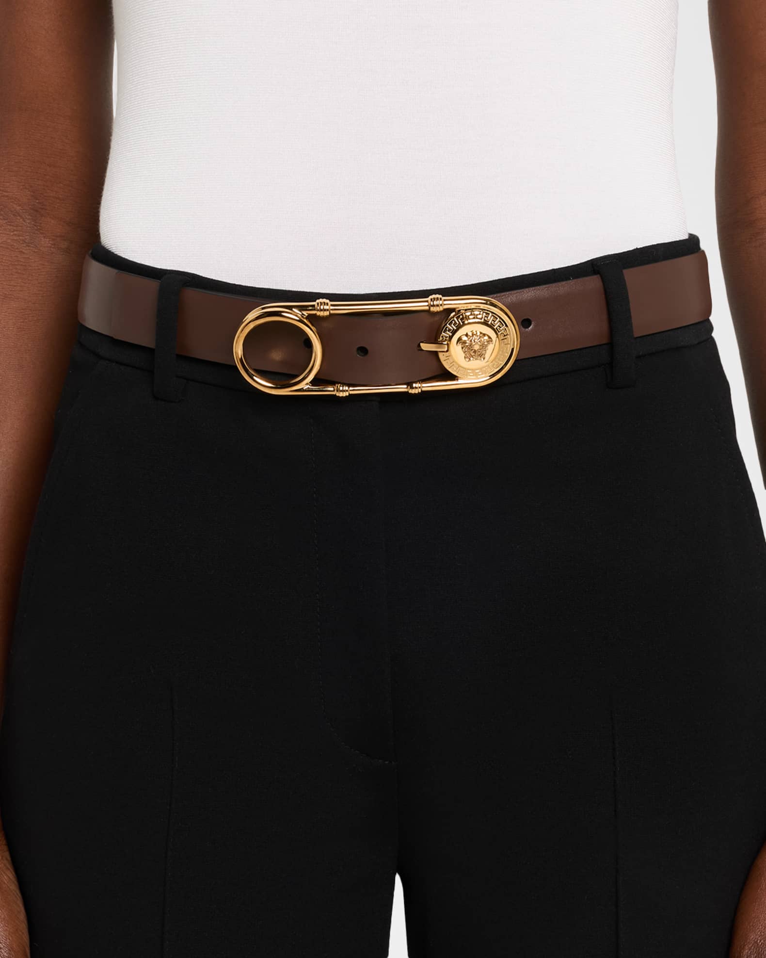 Medusa Safety Pin Leather Belt - Thumbnail 2