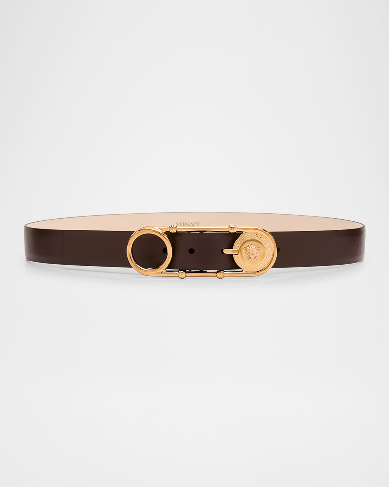 Medusa Safety Pin Leather Belt