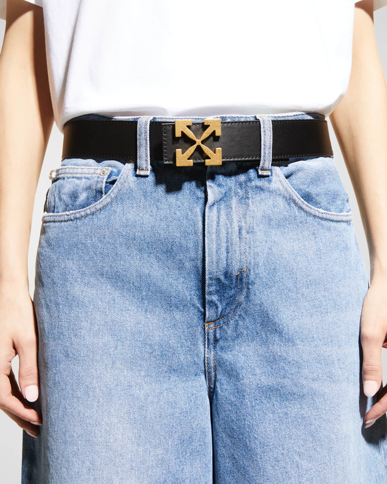 Off-White Arrow-buckle leather belt - Brown