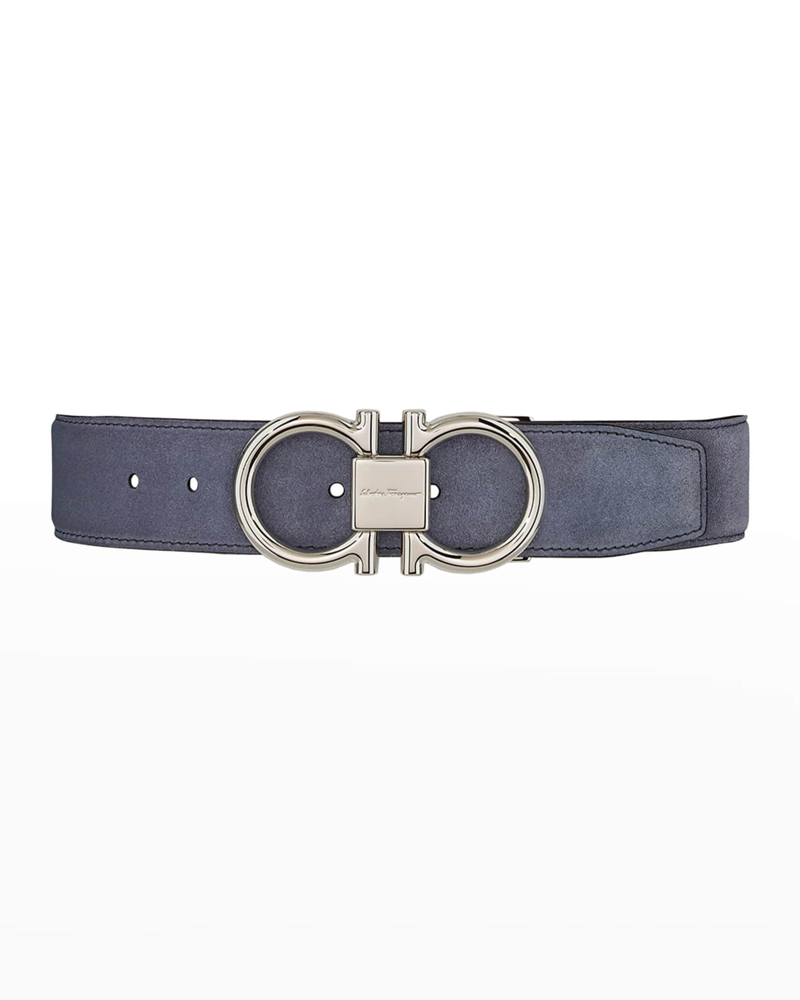 Ferragamo Men's Signature Gancini Suede-Leather Belt | Neiman Marcus