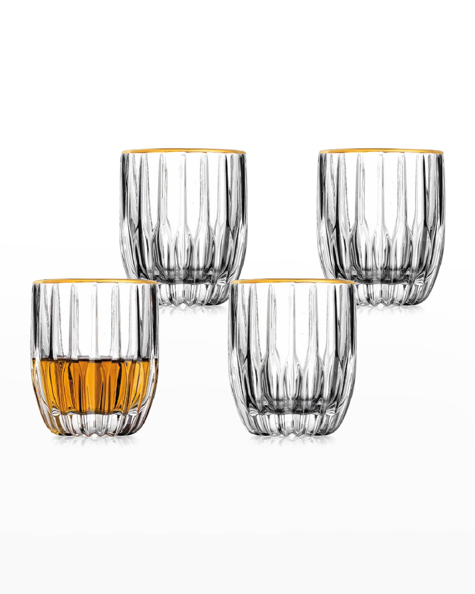 Godinger Pleat Crystal Double OldFashioned Glasses with Gold Rim, Set