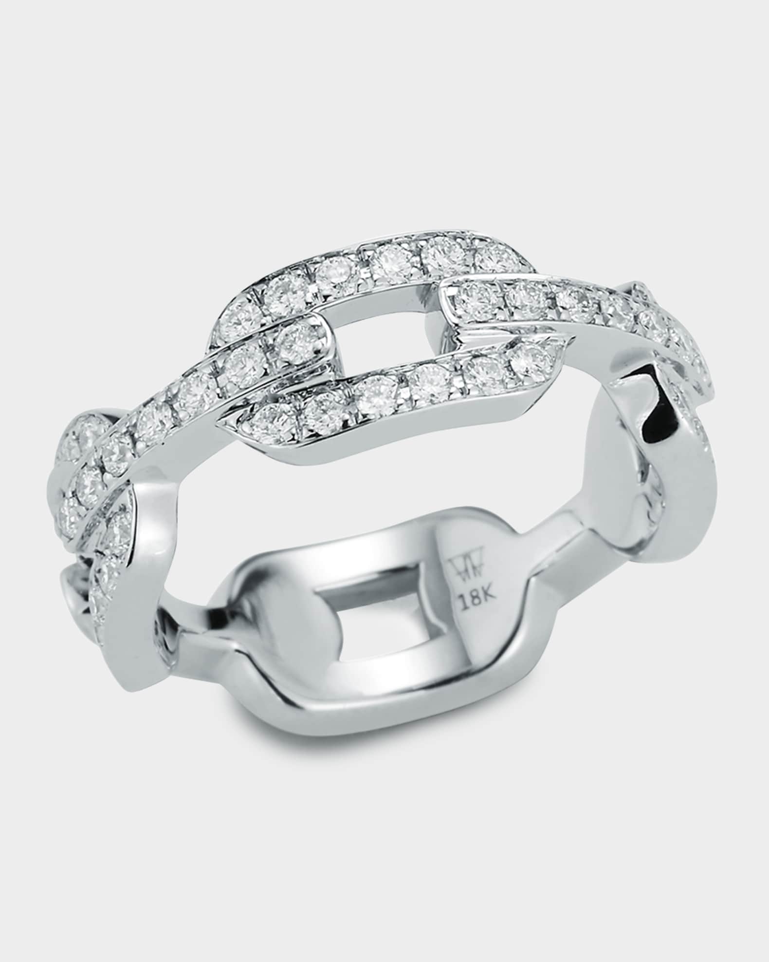 Saxon White Gold All Diamond Flat Chain Link Ring Size 6 0