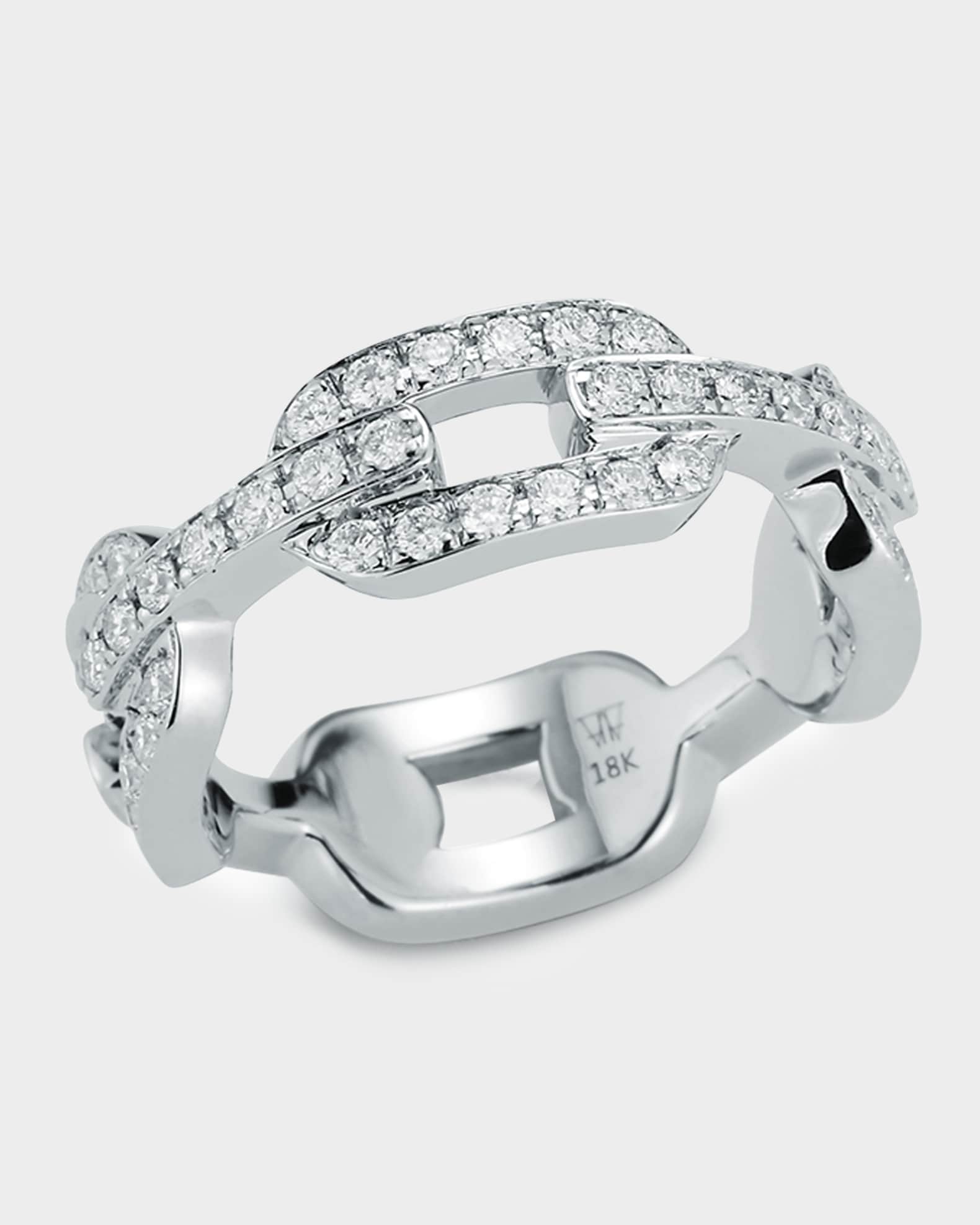 Saxon White Gold All Diamond Flat Chain Link Ring 0