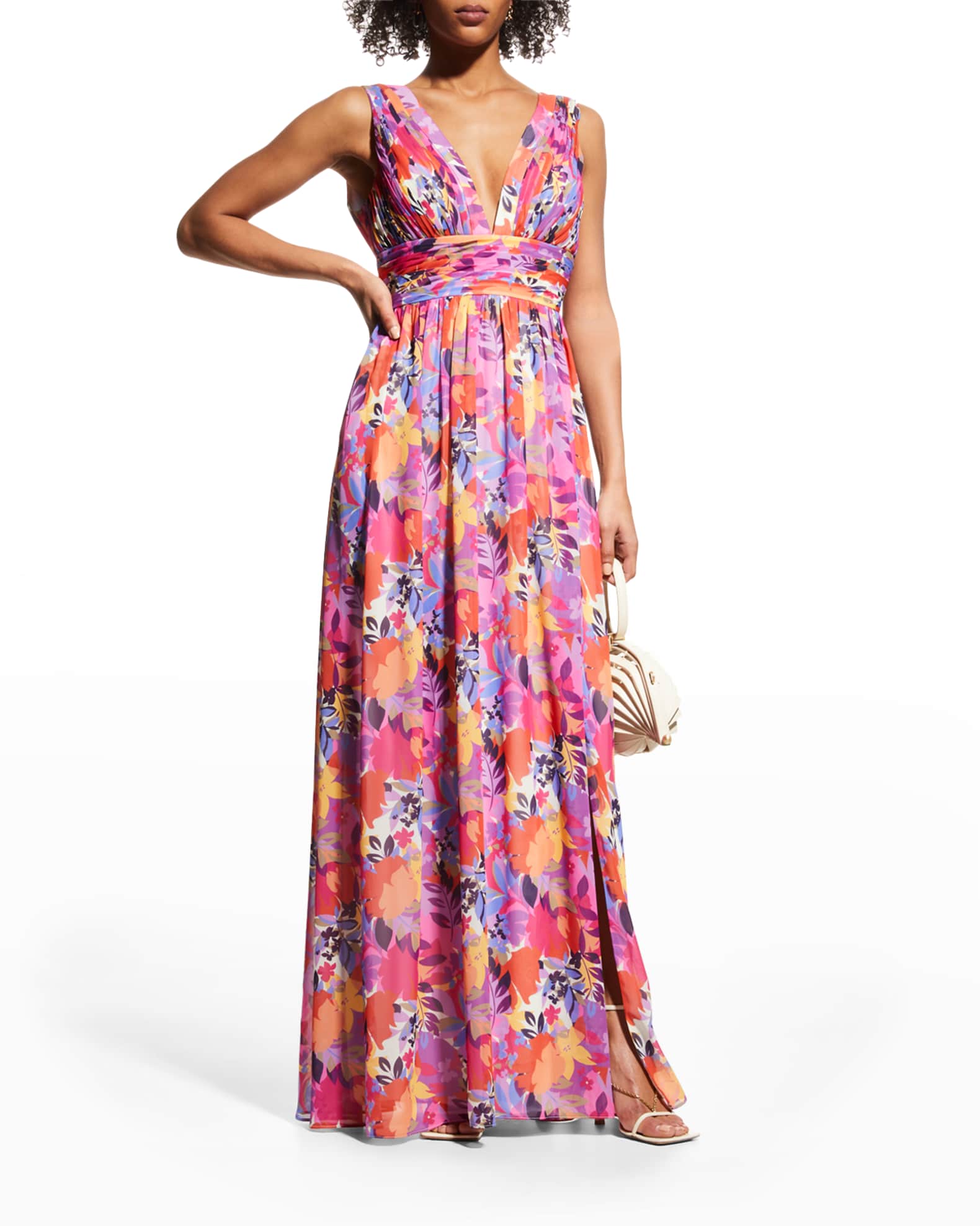 Aidan by Aidan Mattox V-Neck Sleeveless Gathered Maxi Dress | Neiman Marcus