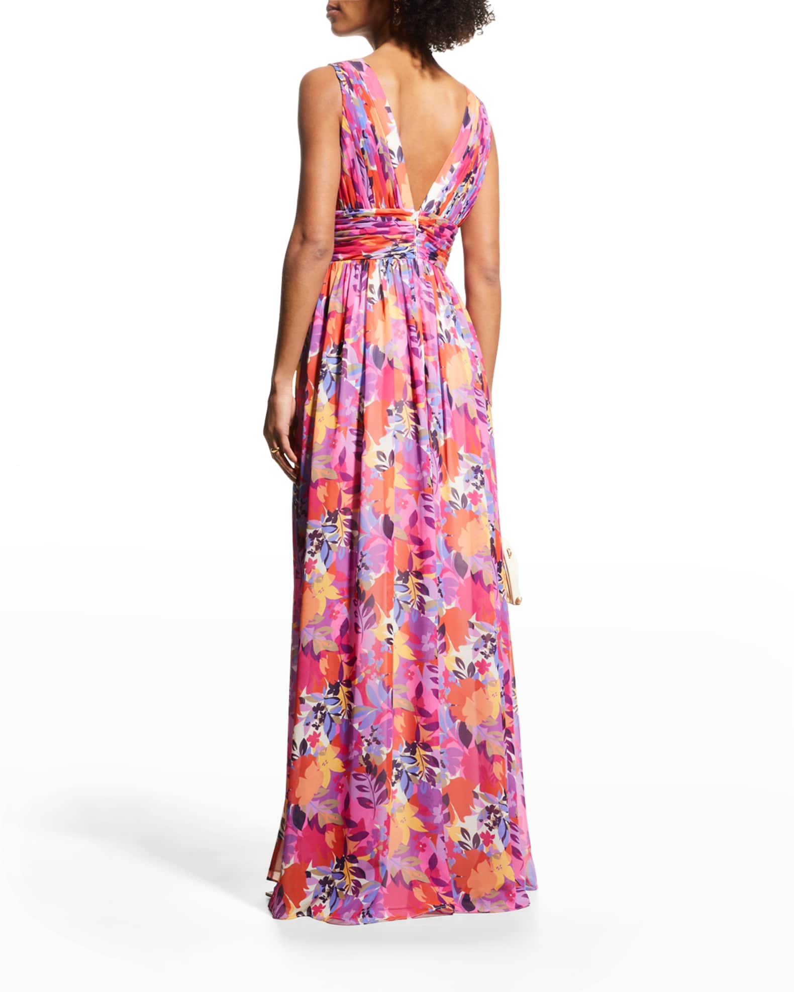 Aidan by Aidan Mattox V-Neck Sleeveless Gathered Maxi Dress | Neiman Marcus