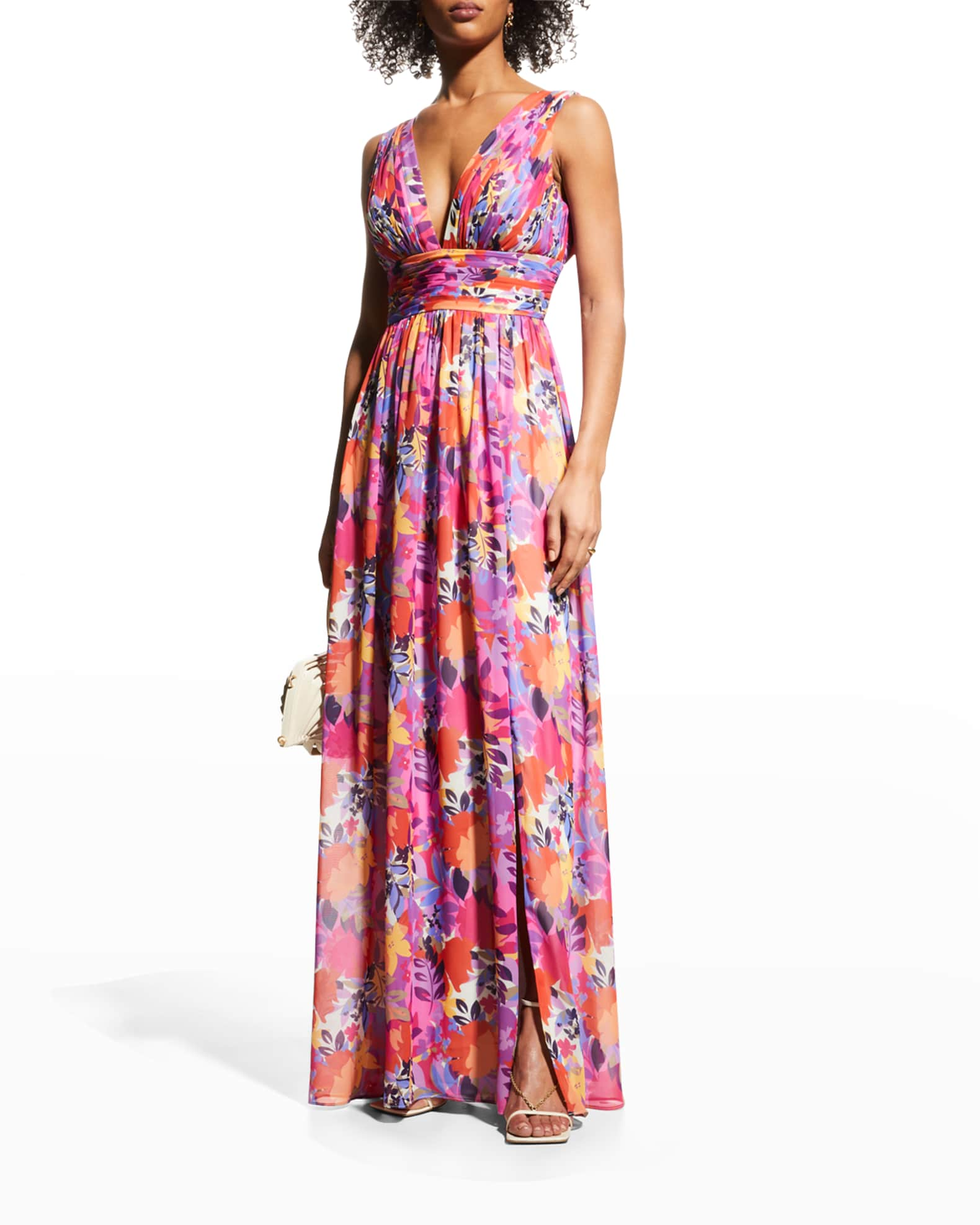 Aidan by Aidan Mattox V-Neck Sleeveless Gathered Maxi Dress | Neiman Marcus