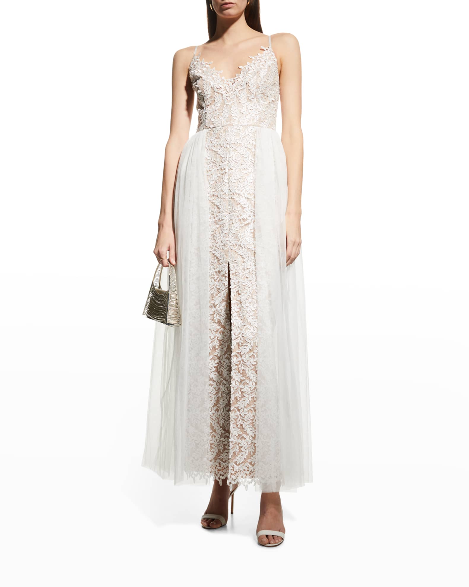 Aidan Mattox Champ Ivory Embroidered Lace Trumpet Evening Dress