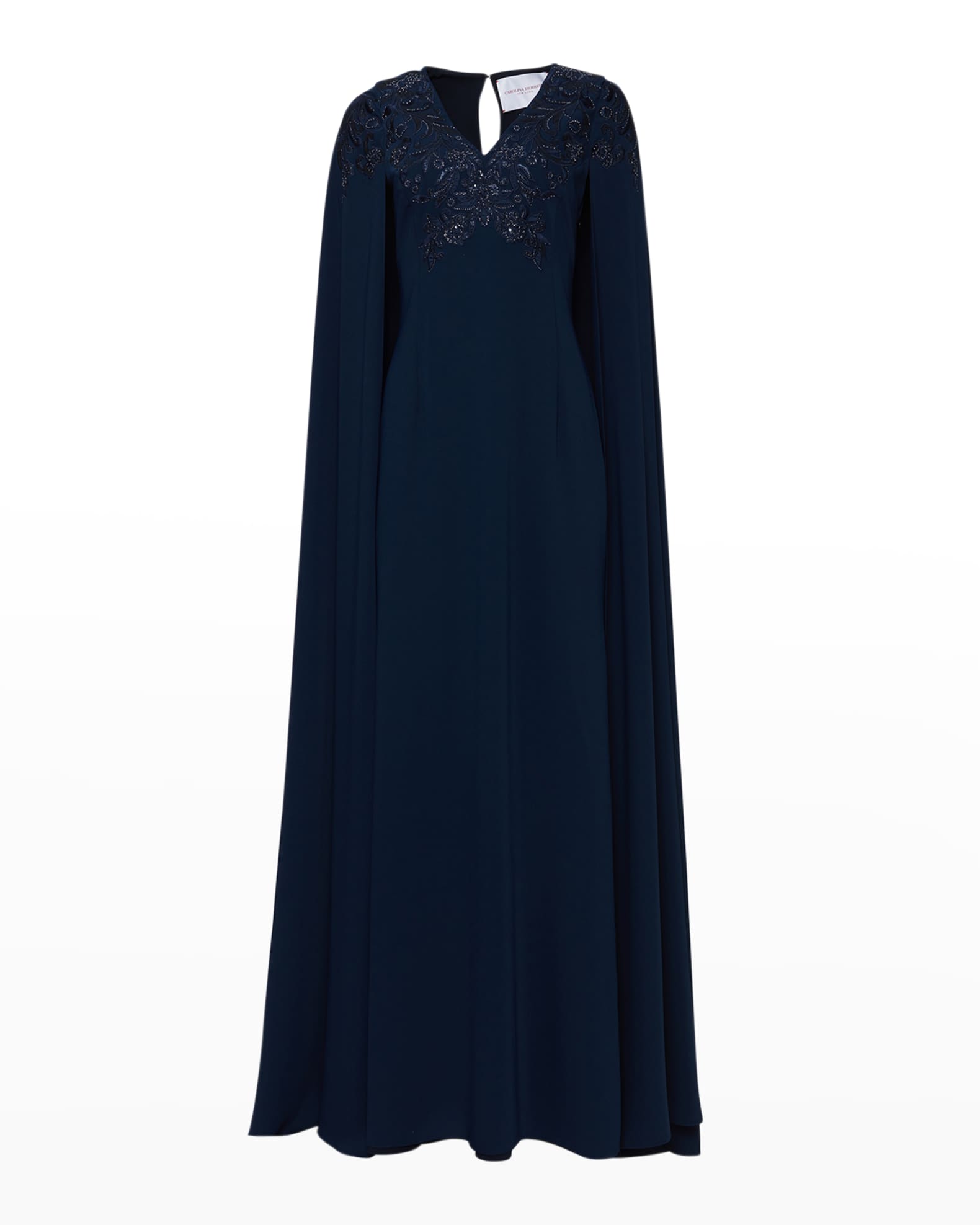 Carolina Herrera Metallic Embroidered Cape Gown | Neiman Marcus