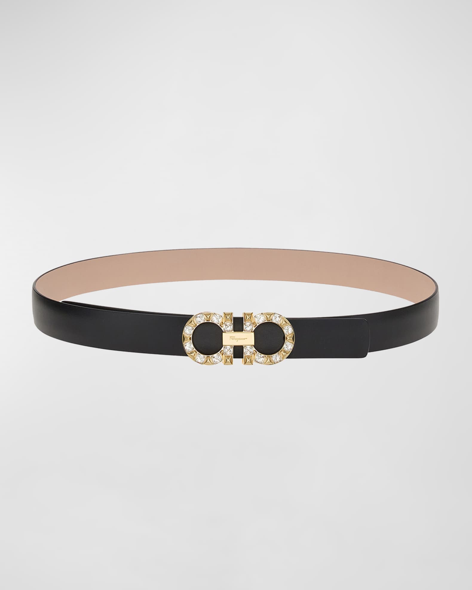 Salvatore Ferragamo Gancini Crystal Leather Buckle Belt | Neiman Marcus