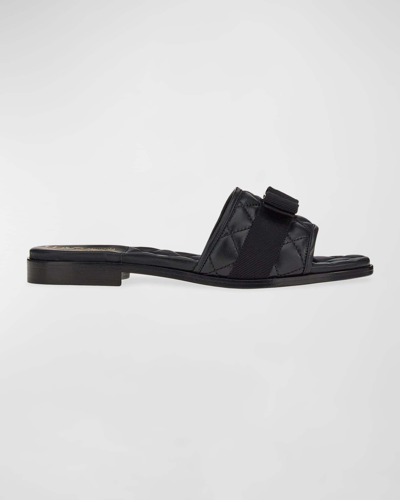 Quilted Lambskin Bow Flat Sandals 0
