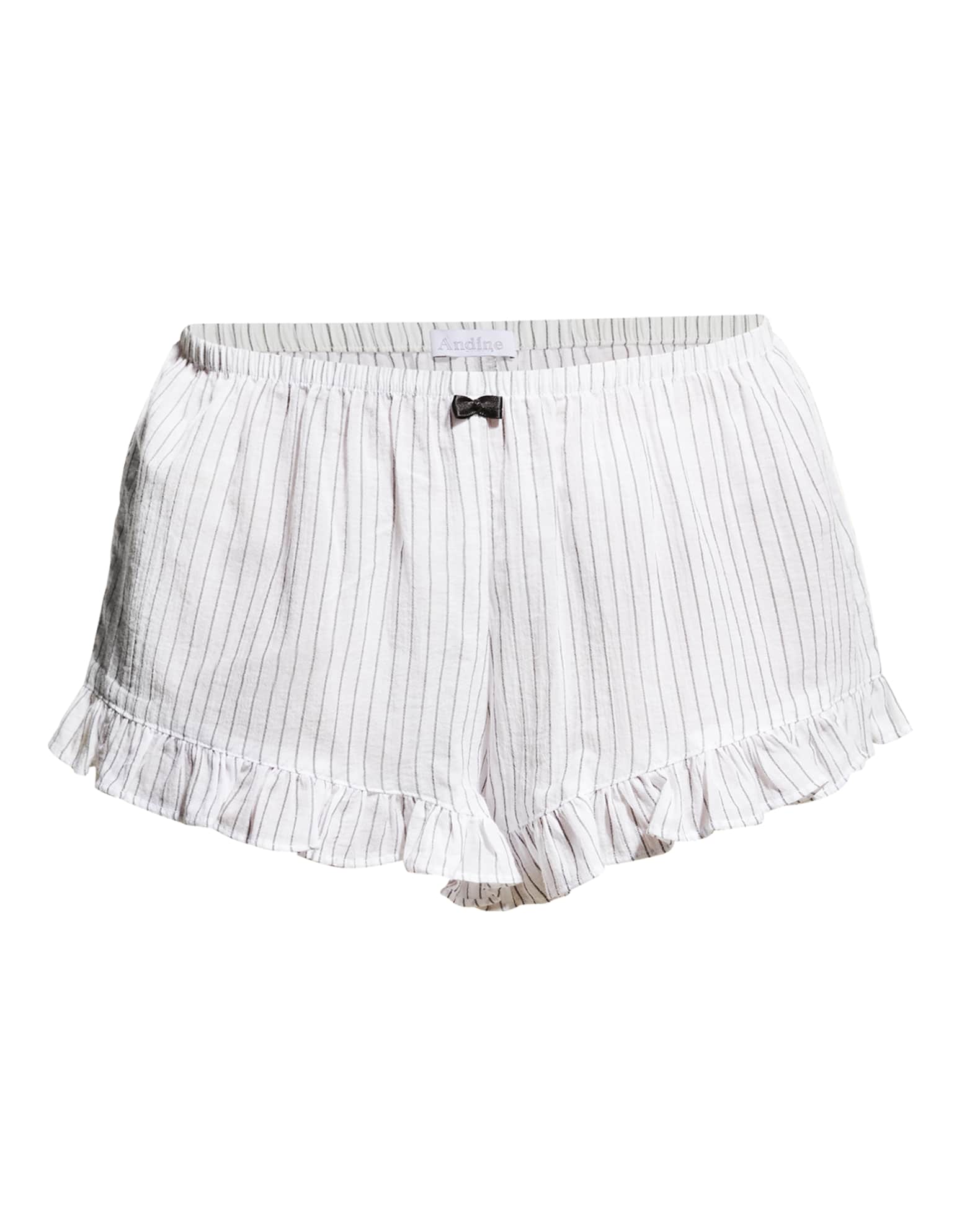 Andine Juliette Striped Ruffle-Trim Shorts | Neiman Marcus