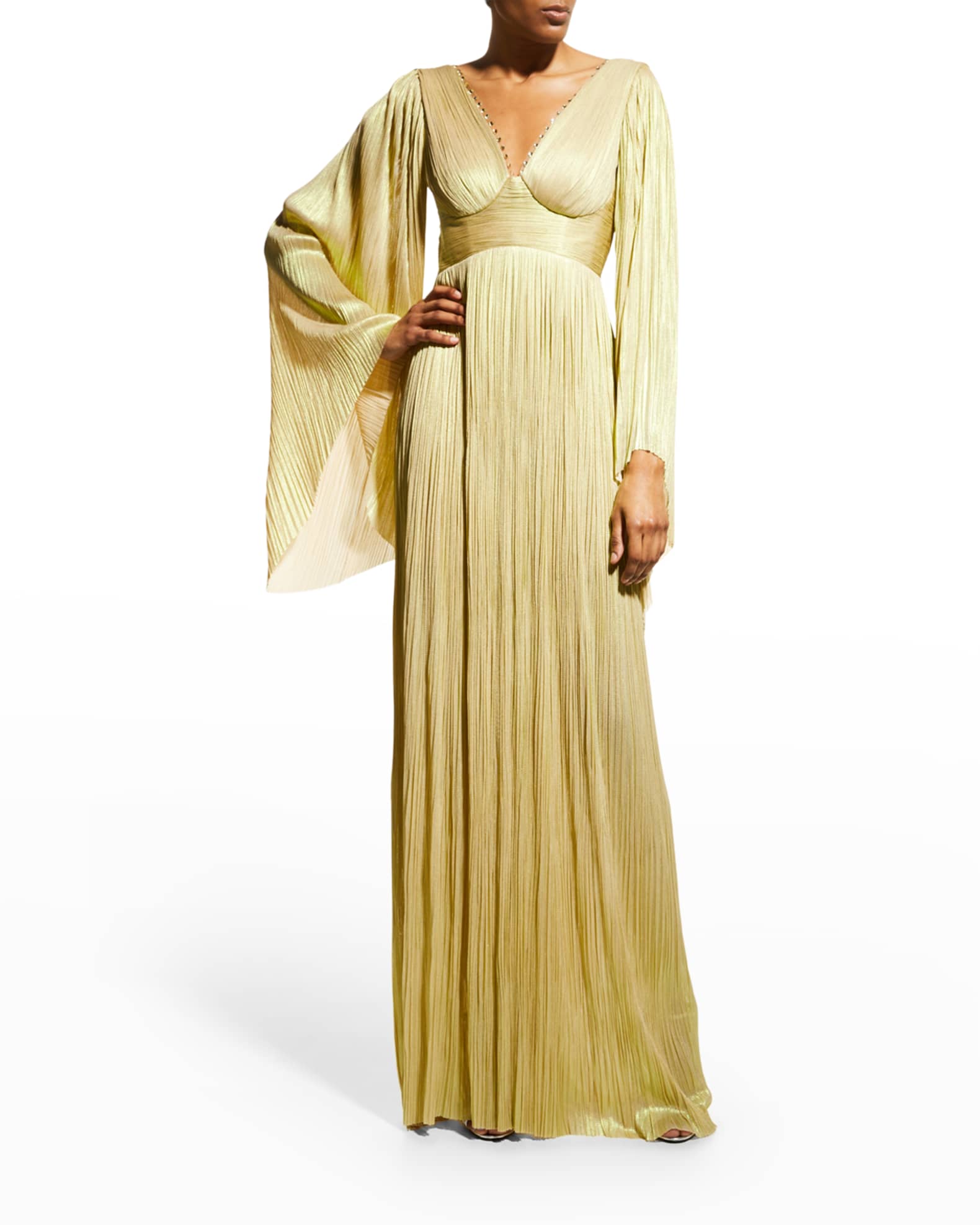 Barbara Flare-Sleeve Silk Plisse Bustier Gown 0
