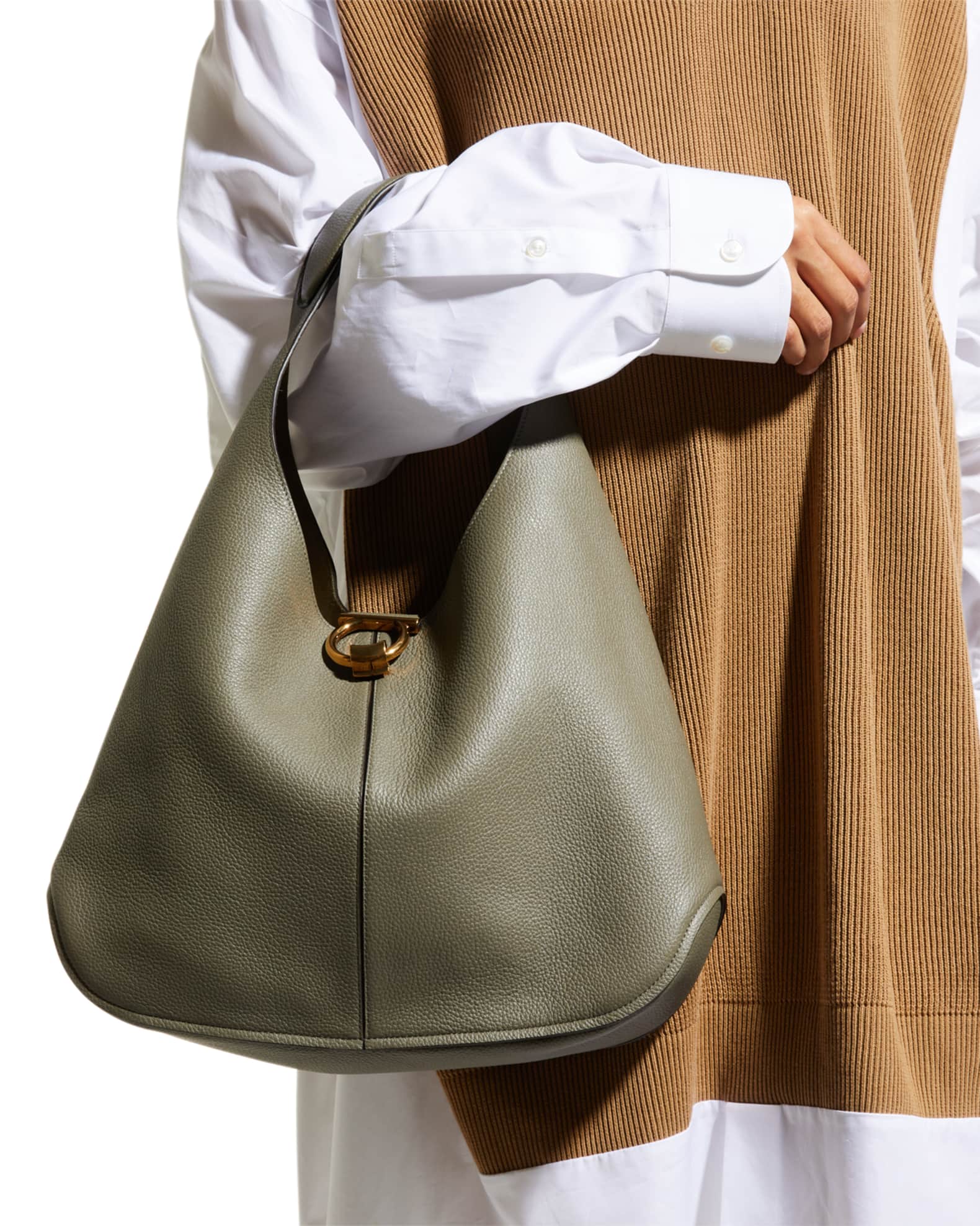 Salvatore Ferragamo Margot Gancio Leather Hobo Bag Neiman Marcus