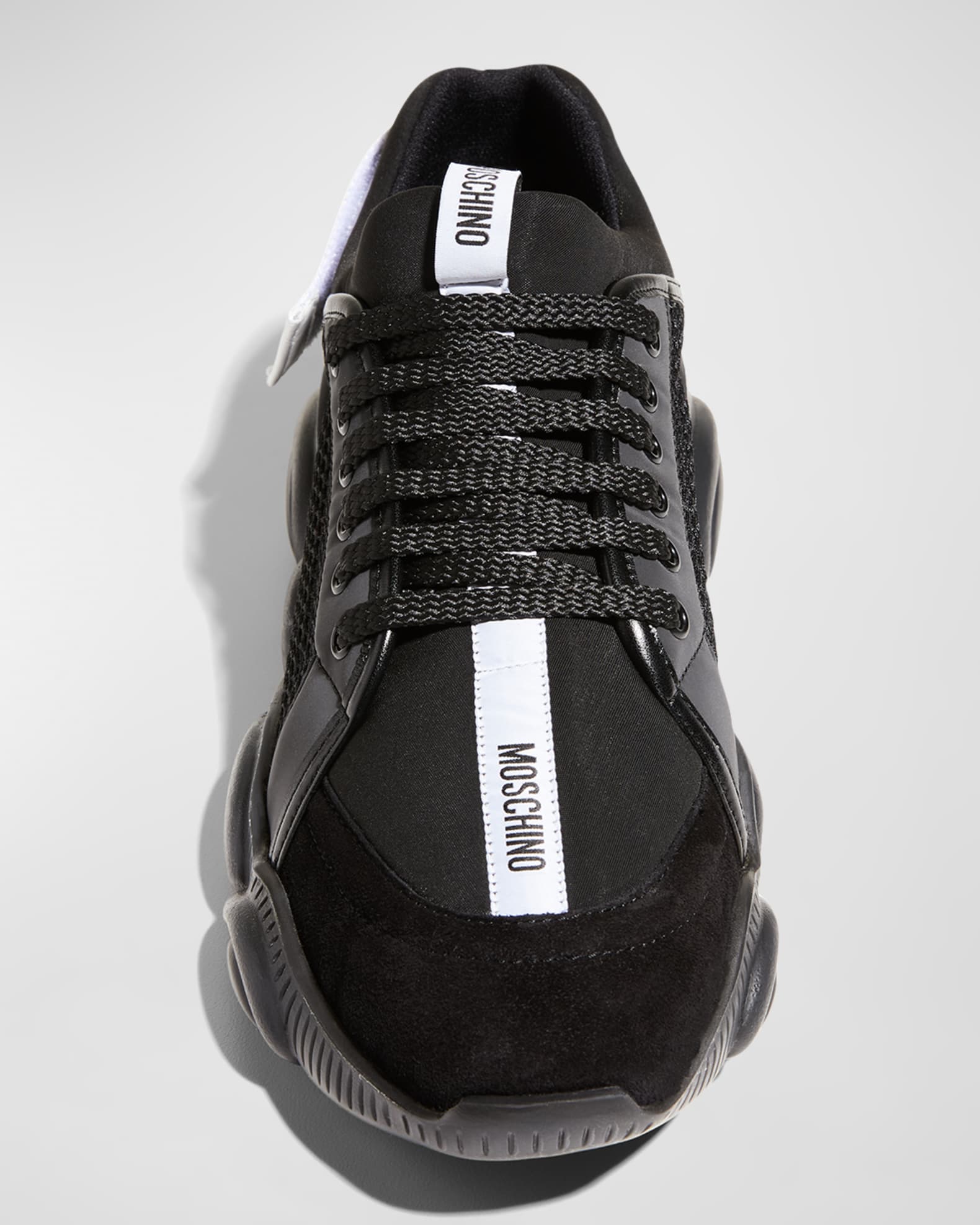 Moschino Men's Mesh Fabric Teddy Sneakers | Neiman Marcus