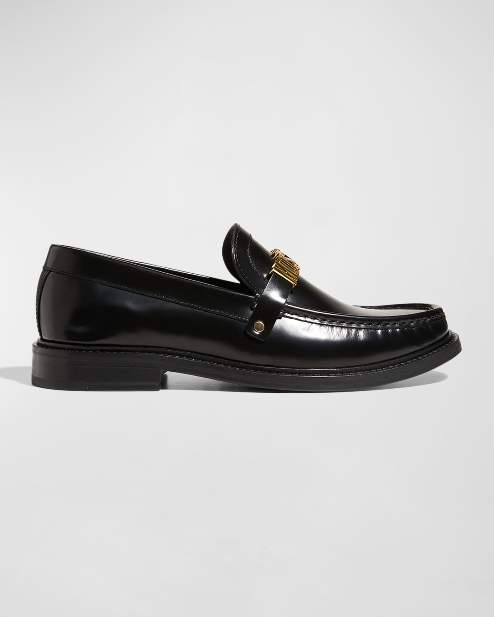 Moschino Men's College Metal Logo Faux Leather Loafers | Neiman Marcus