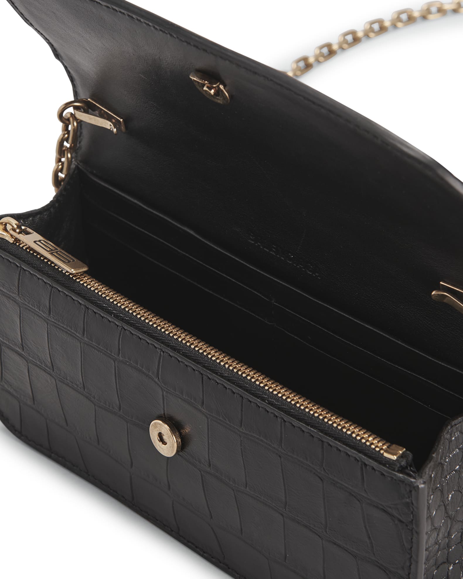 Balenciaga Gossip Croc-Embossed Wallet on Chain | Neiman Marcus