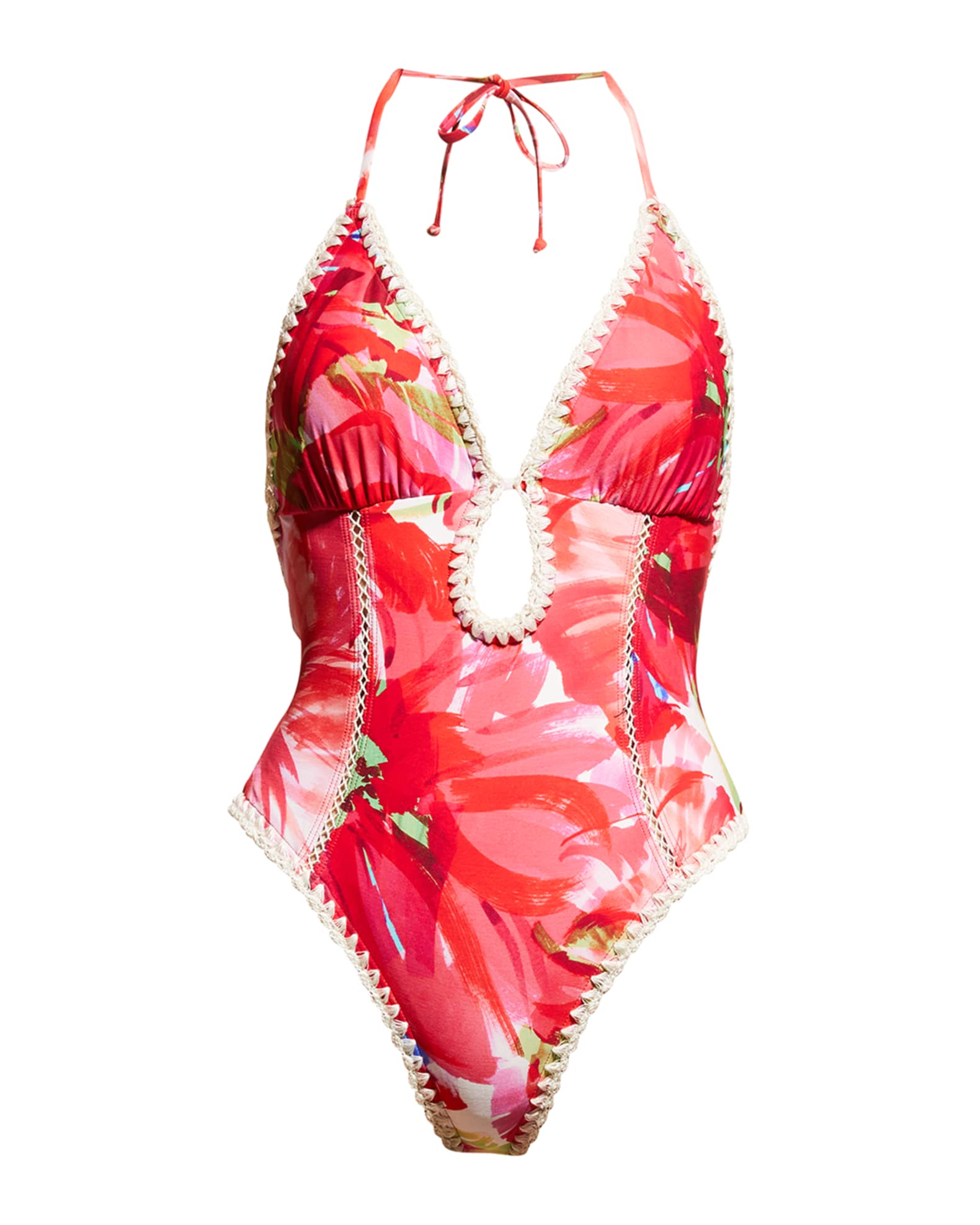 Milly Cabana Brushstroke Floral Cutout One-Piece Swimsuit | Neiman Marcus