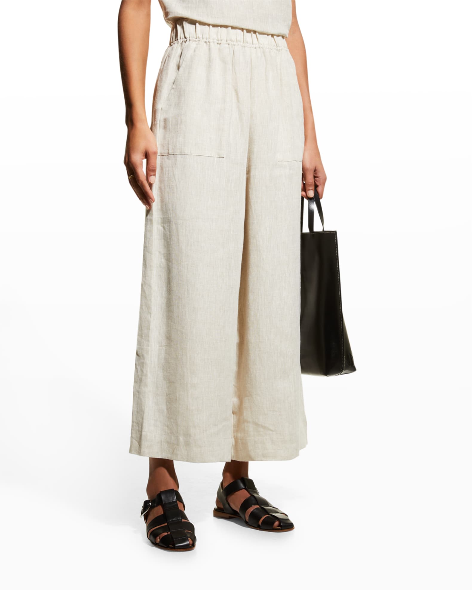 LAUDE the Label Everyday High-Rise Cropped Linen Pant | Neiman Marcus