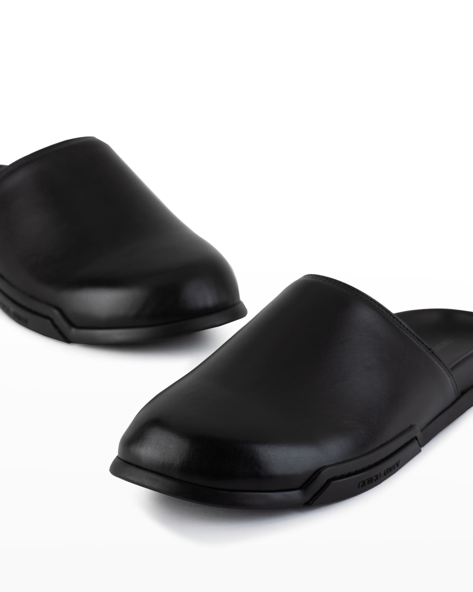 Giorgio Armani Men's Tonal Leather Mule Slides | Neiman Marcus