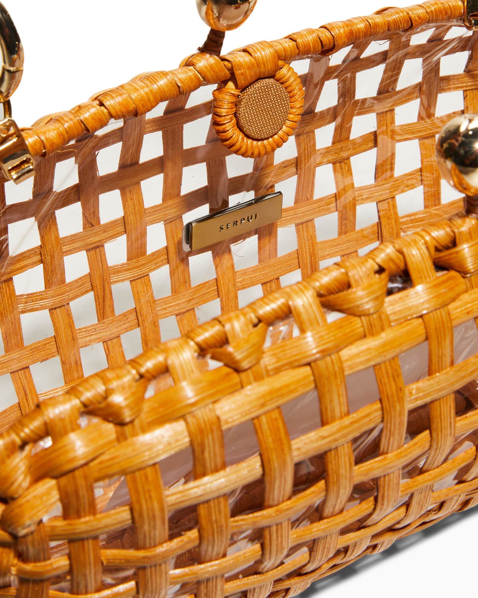 Serpui Rose Checkered Wicker TopHandle Bag Neiman Marcus