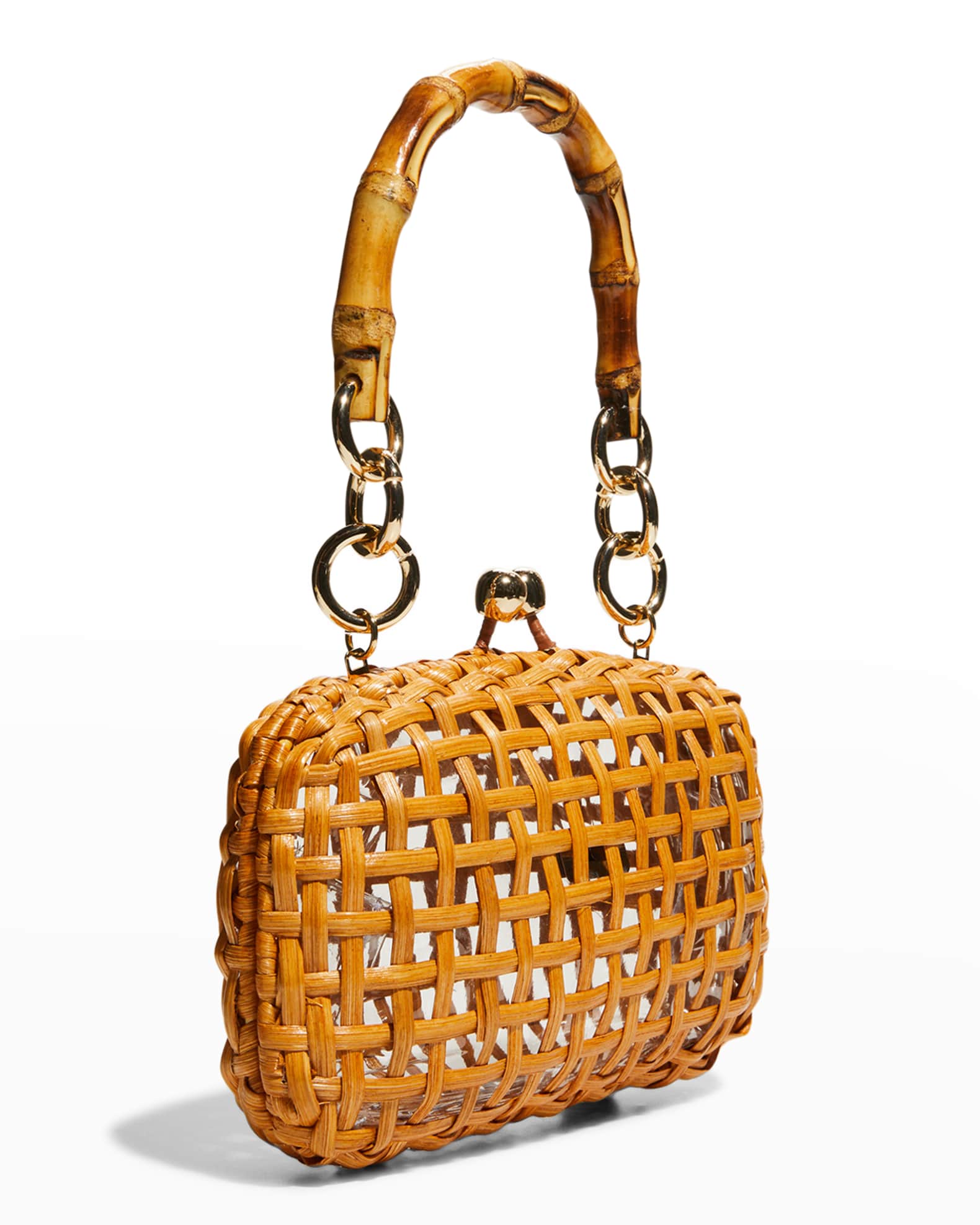 Serpui Rose Checkered Wicker TopHandle Bag Neiman Marcus