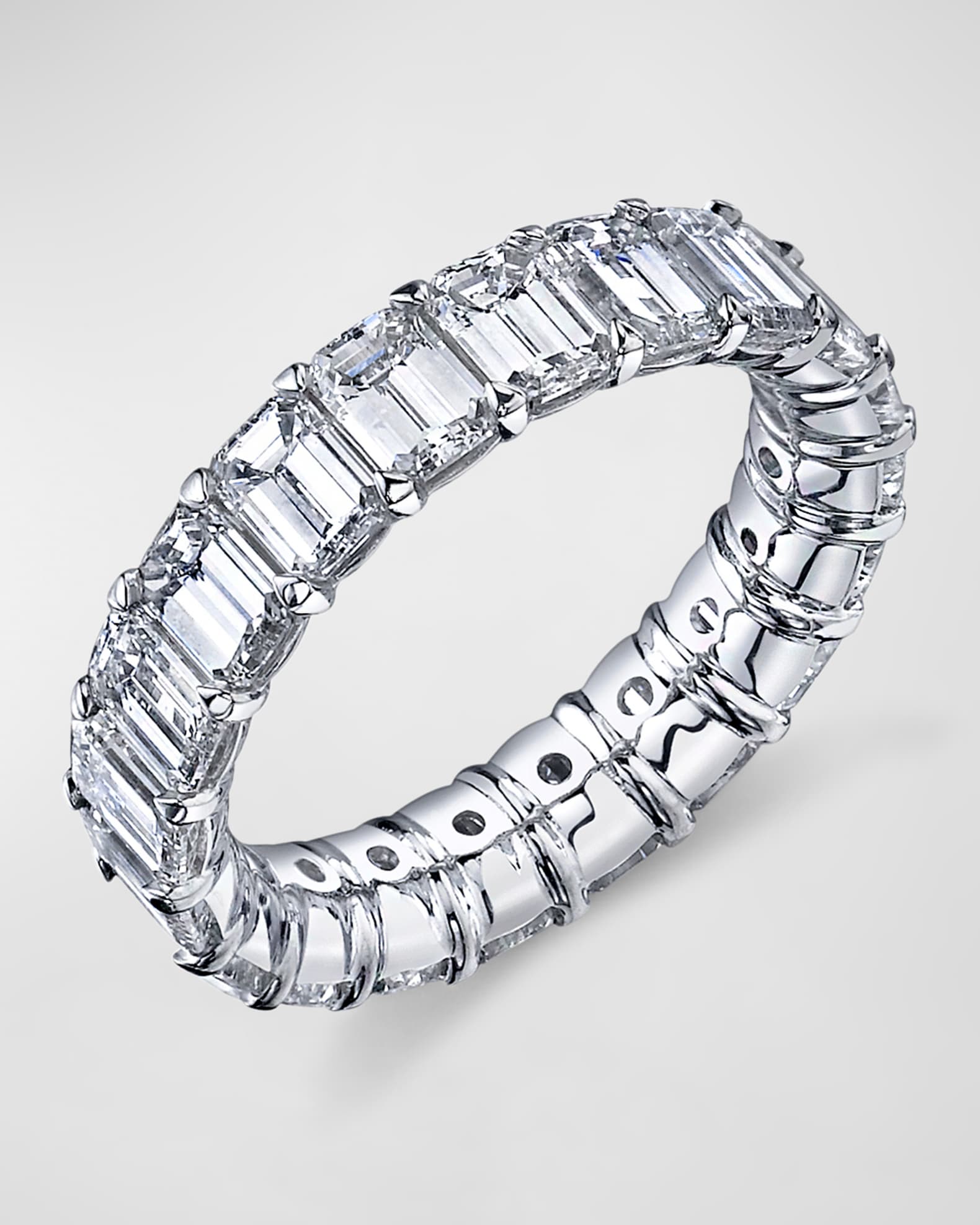 Platinum Emerald-Cut Diamond Buttercup Eternity Ring, Size 6, 5.00tcw 0