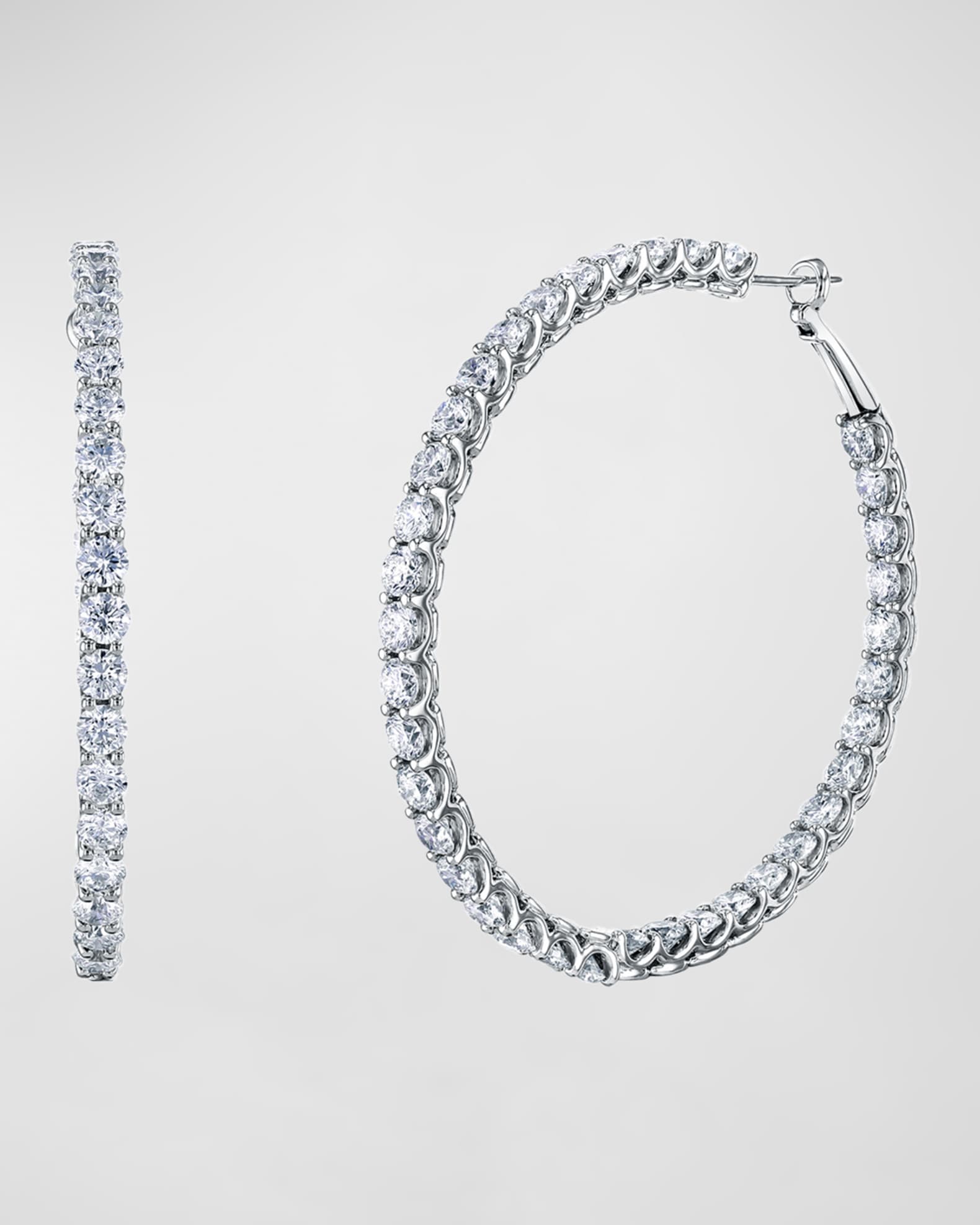 18K White Gold Medium Hoop Earrings, 4.8tcw, 1.5"L / 1.5"W 0