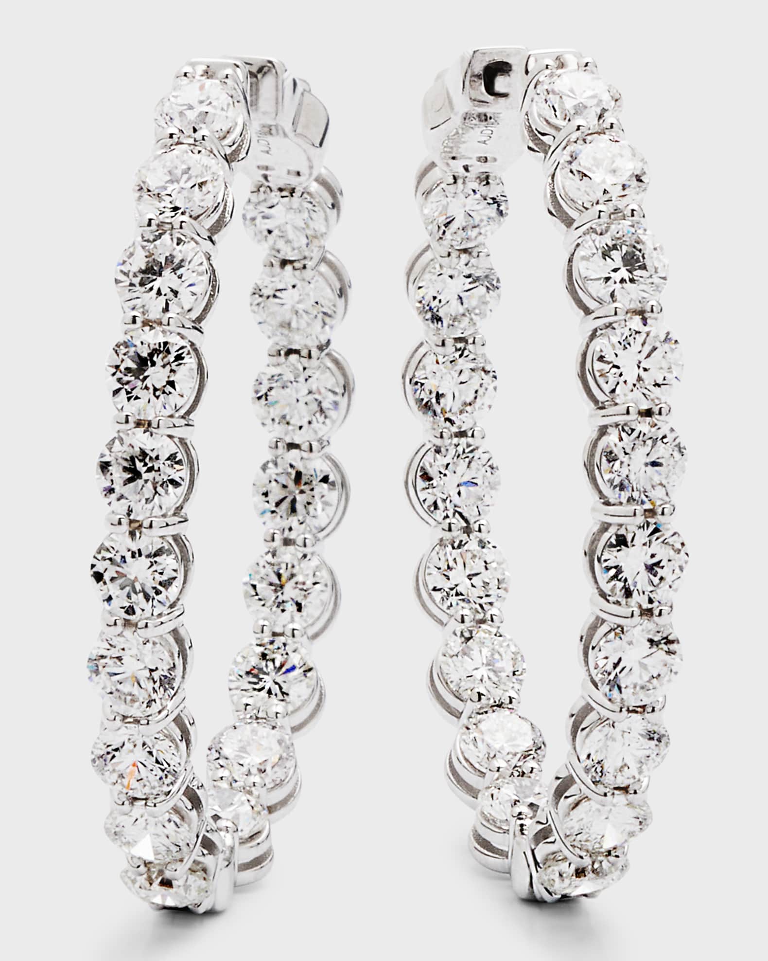 Neiman Marcus Diamonds 18K White Gold Diamond Oval Hoop Earrings, 9.18tcw Neiman Marcus