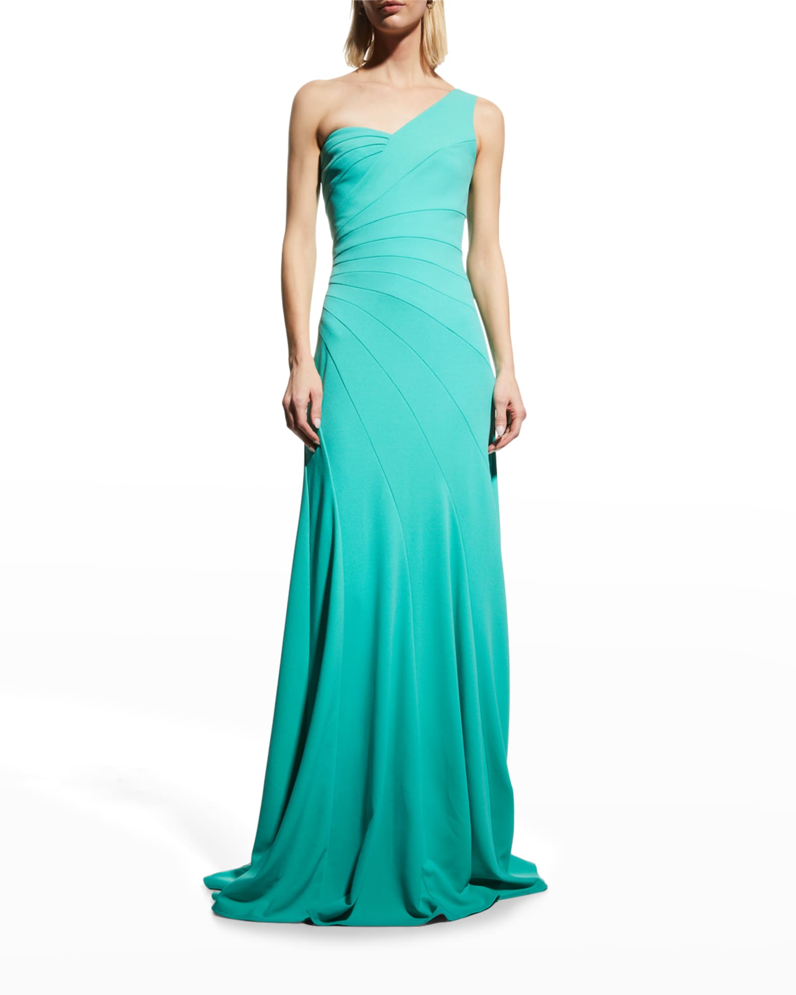 One-Shoulder Sleeveless Crepe Gown 0